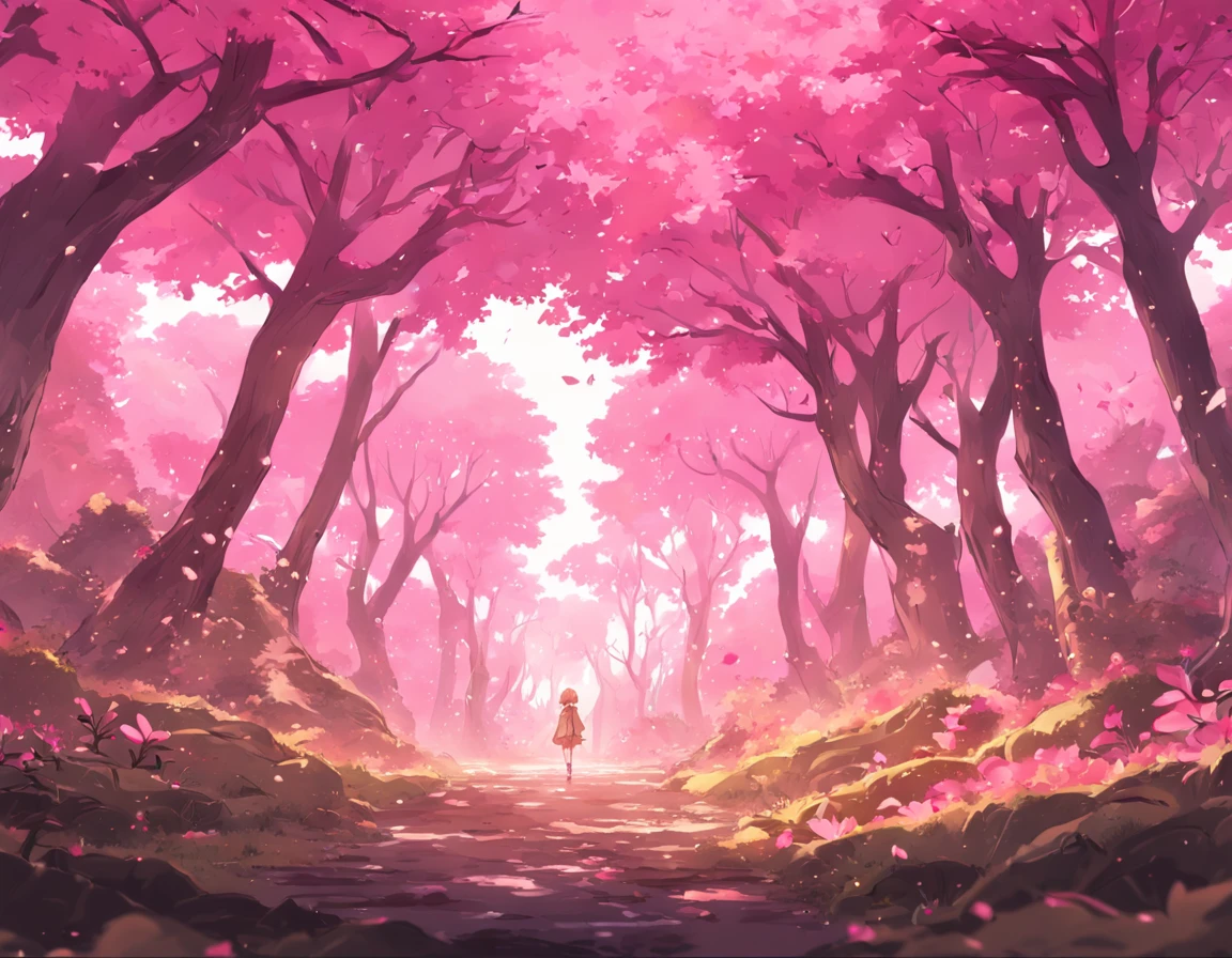 floresta com arvores cerejeiras rosa 4k, no estilo de anime, game background , loop , best image