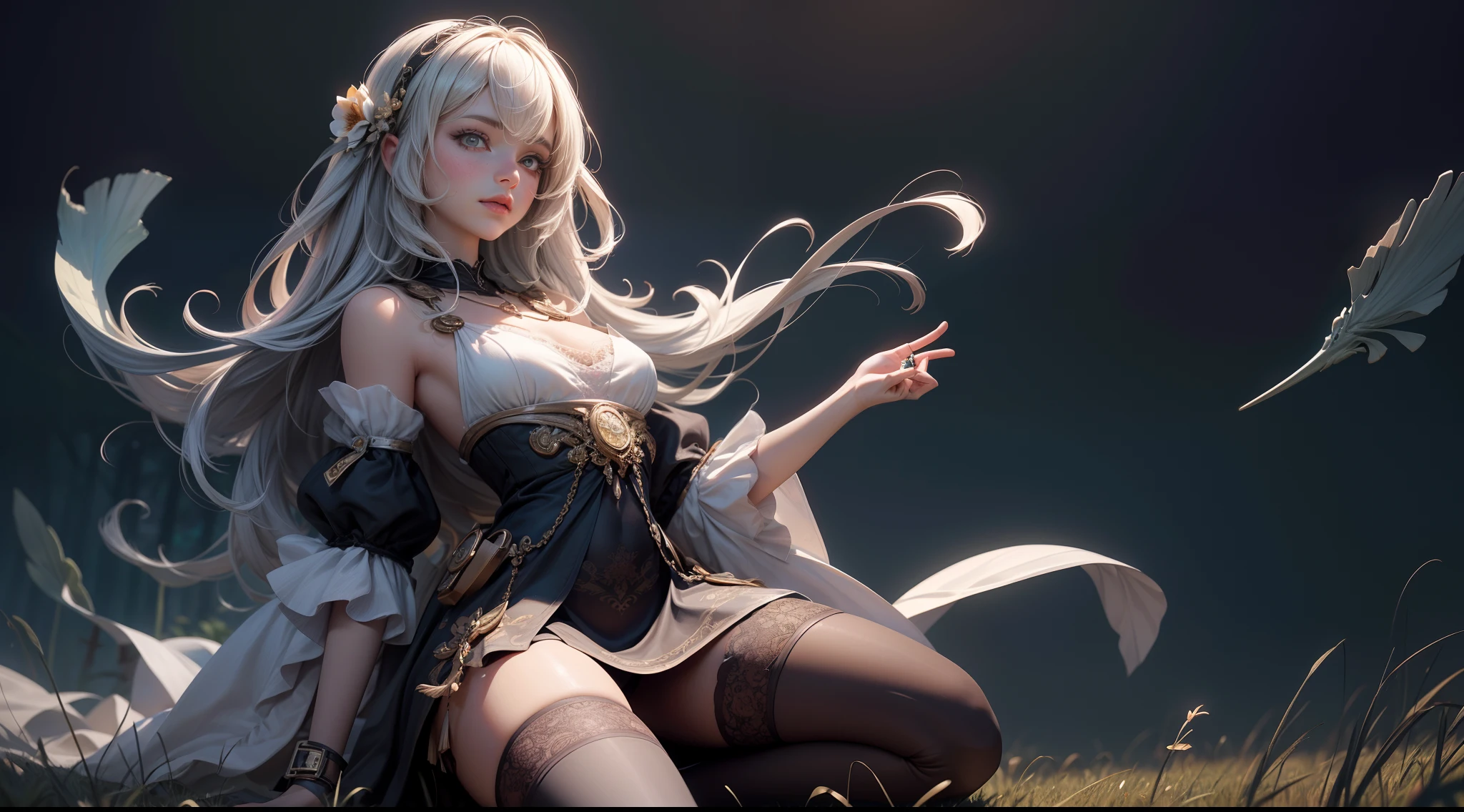 village field peasant woman, 24-year-old female, (face detail), magic lights, magic necklace, dress, neckline, (lacy), [[((forest)):((field)):0.25]:((village)):0.6], train on background, magic technologies, futurism, fantasy, magic, silk, 1girl, masterpiece, best quality, decollete, natural breasts, slim body, zettai ryouiki, medium length hair, (beautiful detailed bright eyes), portrait, (full body), (beautiful and aesthetic:1.2, fractal art:1.4), most realistic, hyper-realistic, RAW, highest quality, best quality, Detailed, Realistic, 4k highly detailed digital art, octane render, bioluminescent, (cool_color), best pixels, 8k ultra, extremely detailed CG unity 8k wallpaper, cinematic lighting