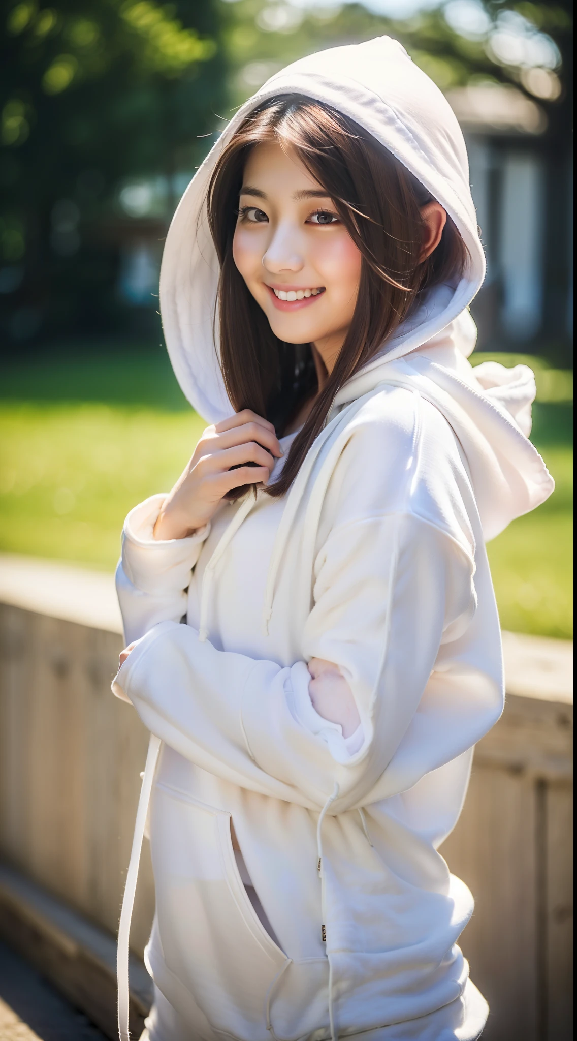 (Beautiful),(Beautie),(23years old:1.9),((get blush:1.2)),(embarrassed:1.3),(a smile),(in 8K),(),Japan cute girls,raw,portlate,Photorealsitic,超A high resolution,Best Quality,Natural lighting,
BREAK
((White hoodie:His length:1.3)),(Big ass),(thick thight:1.3),(Plump body:),(bob cuts:1.6,Brown hair:1.3),
BREAK
(Natural Skin Texture,Detailed skin, Hyper-Realism,ultra sharpness),Intricate details,depth of fields,natta,