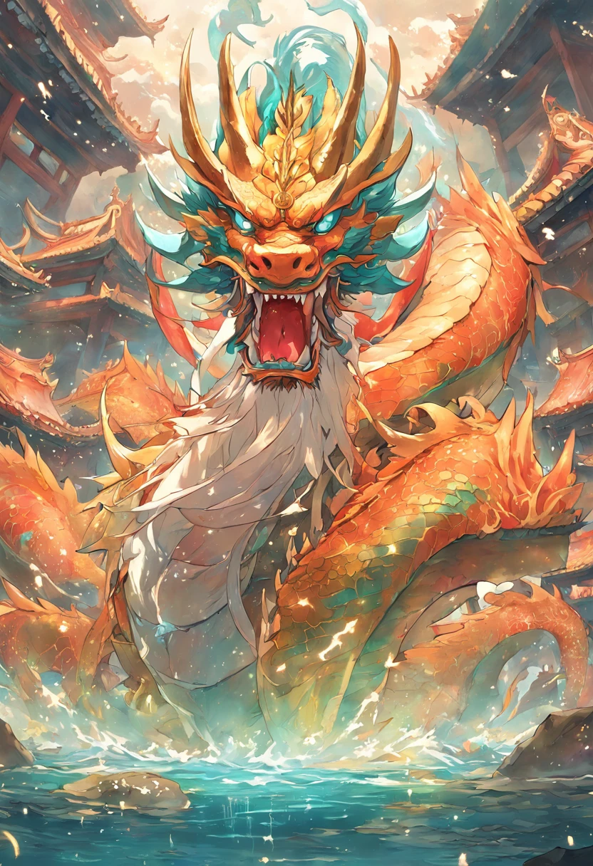 1. Chinese mythology, East Sea Dragon King, Majestic, Powerful, (Ancient deities:1.3), (Serpentine:1.2), (Beard and mustache:0.8), (Whiskers:0.9), (Huge size:1.5), scales, Vibrant colors, Shimmering water, (the reef:1.1), (Golden crown:1.2), (Dragon-shaped throne:1.4), (Flowing robes:1.1), (Dragon-shaped beard ornaments:1.3), (Emerald eyes:1.2), (pearls necklace:1.2), (Golden Trident:1.4), (levitating:1.1), (Sky clouds:1.3), (shimmering dazzling lighting:1.2), (Crashing waves:1.3), (A palace full of treasures:1.5), (Schools of colorful fish:1.2), (an underwater city:1.4), magnifica, Mythical, Magnificent, Extensive and detailed, standing apart, Traditional Chinese architecture.