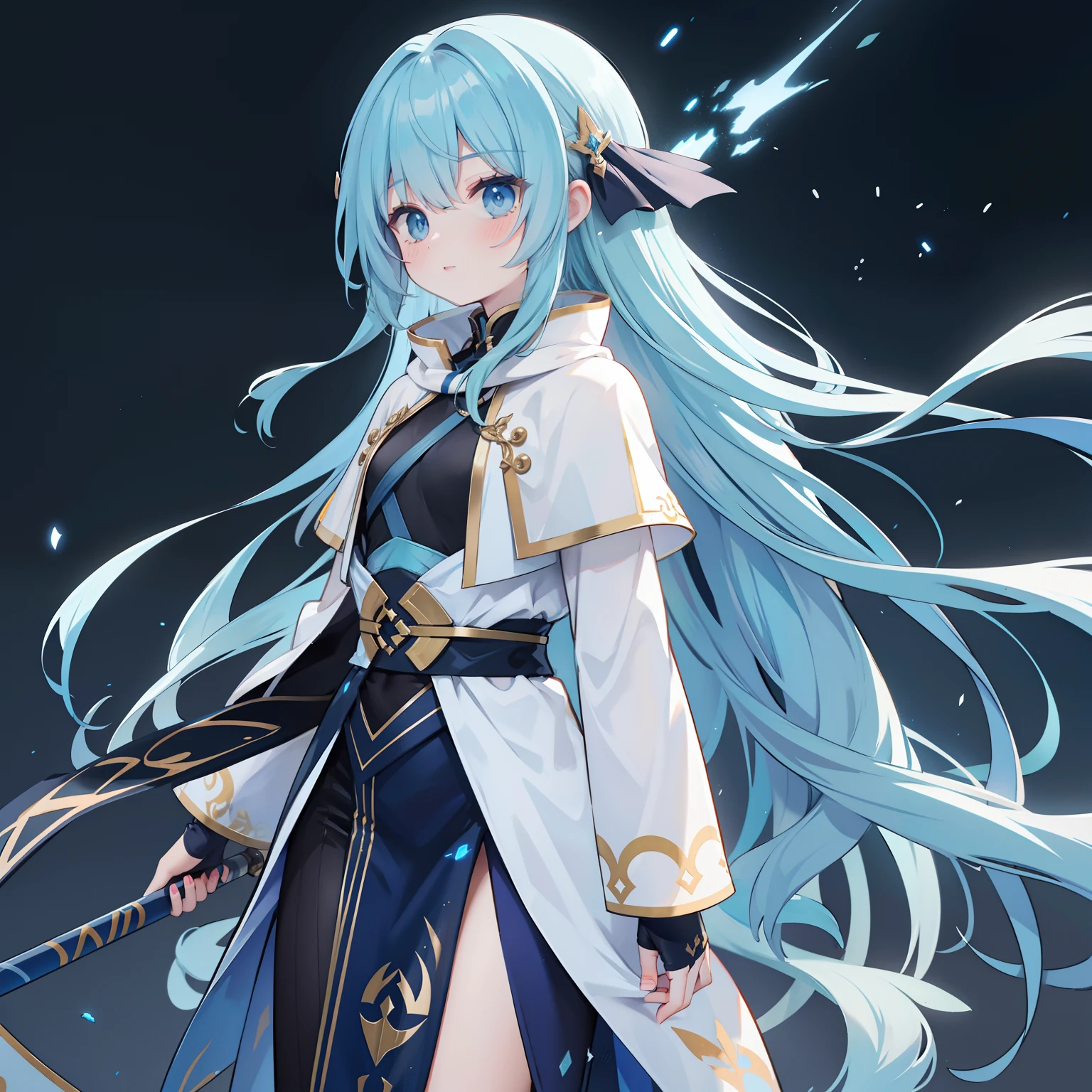 Long hair shawl,blue hair,Battle damage