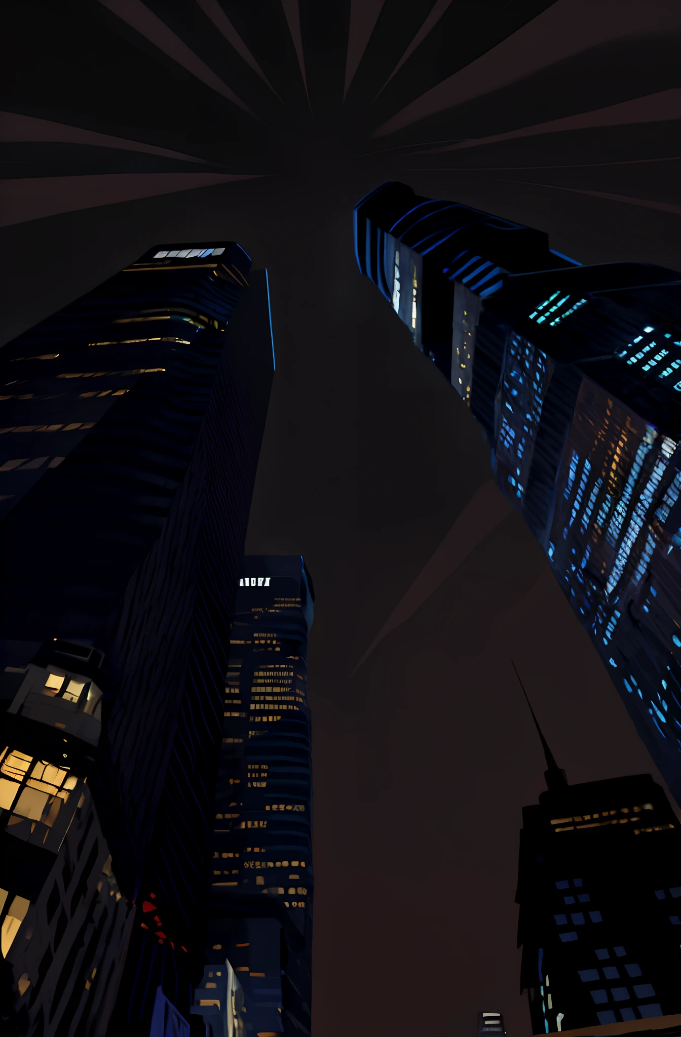 City skyscrapers at night，The sky is star-studded, night life buildings, night cityscape, skycrapers, skyscrapper, calm evening. Digital illustration, low details. Digital painting, epic buildings in the center, Tall structures, dark cityscape, inspired by Kilian Eng, skyscrapper, sharp digital painting, background artwork