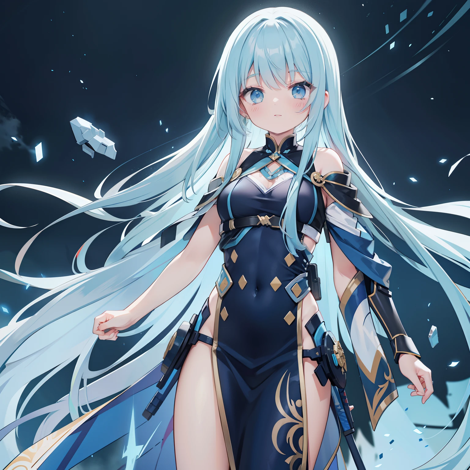 Long hair shawl,blue hair,Battle damage
