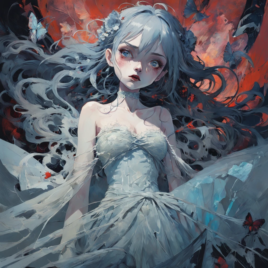 There is ugliness in beauty, But there is also beauty in ugliness. Neogothic. In the style of Adrian Ghenie, Esao Andrews, Jenny Saville, Edward Hopper, surrealism, Dark Art par James Jean, Takato Yamamoto, Minimalisme inkpunk. In the style of Tim Burton. In the style of Corpse Bride.