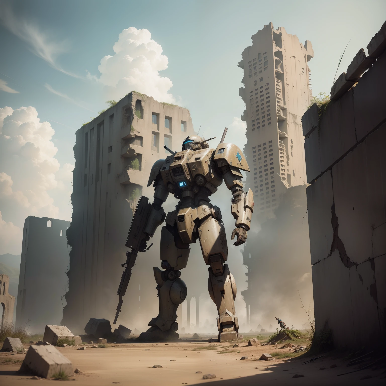 Ruins of war,desolated,mechs,The last warrior,