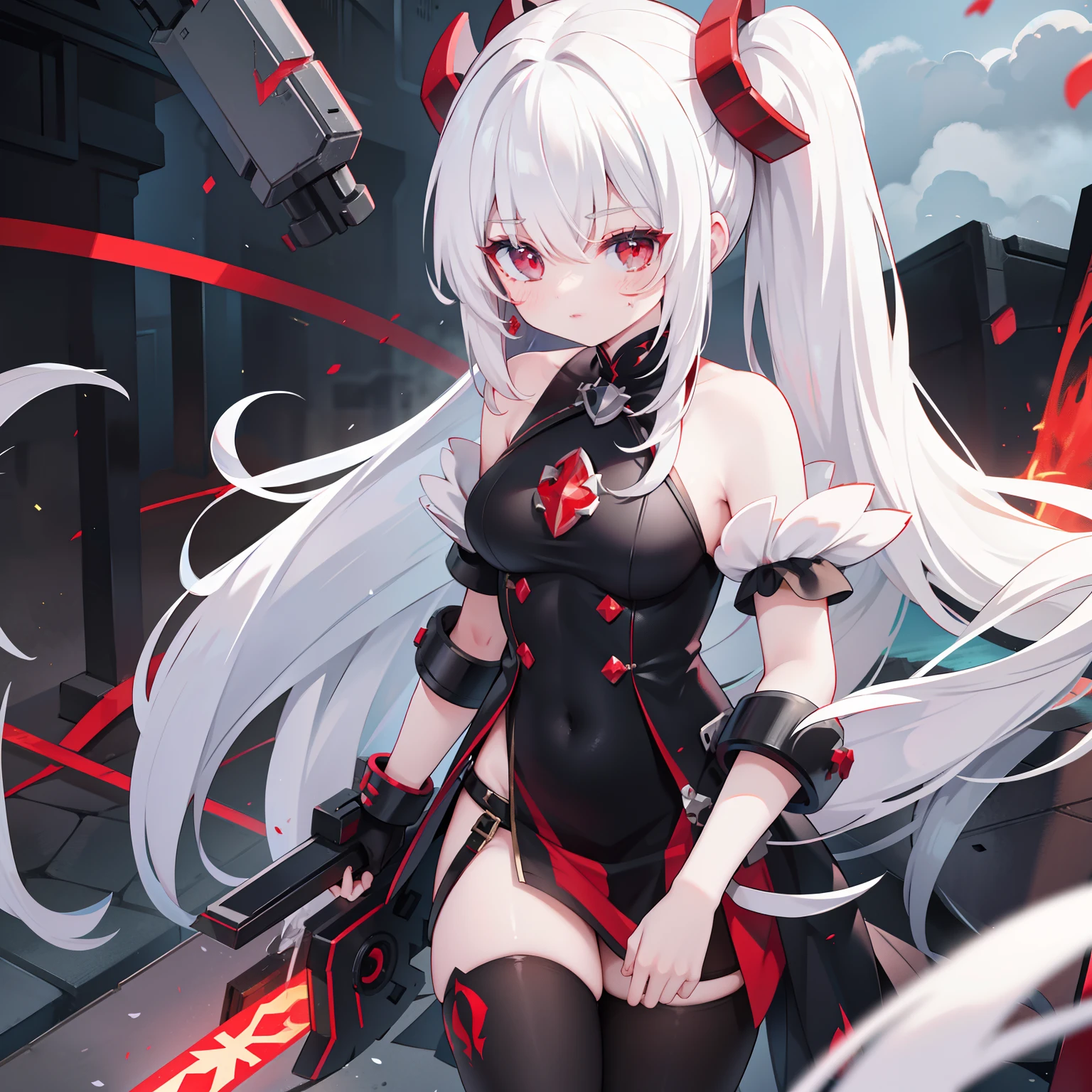 White hair and red eyes,Royal sister,Battle damage