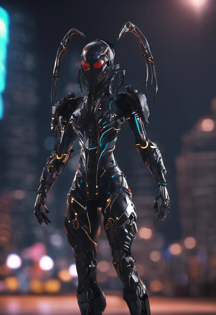 Futuristic black scorpion set, woman, There's something futuristic on it, Full body and face, trending on artstationh, Highly detailed, by WLOP, Sharp focus, studio photo, Intricate details, Beautiful lighting