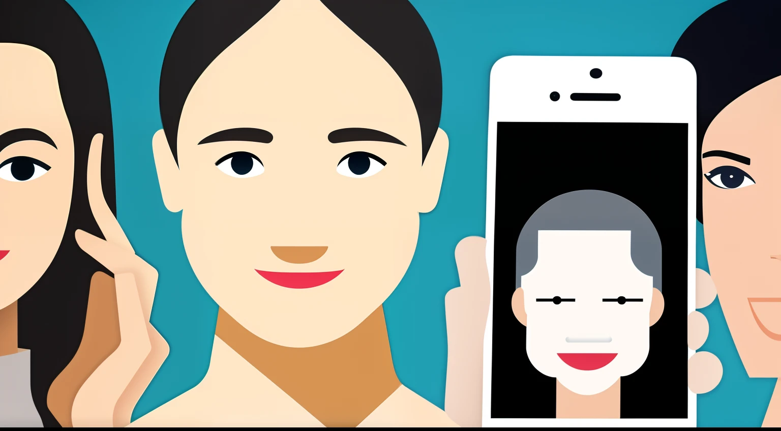 Diagram of face recognition，People use mobile phones for face recognition，