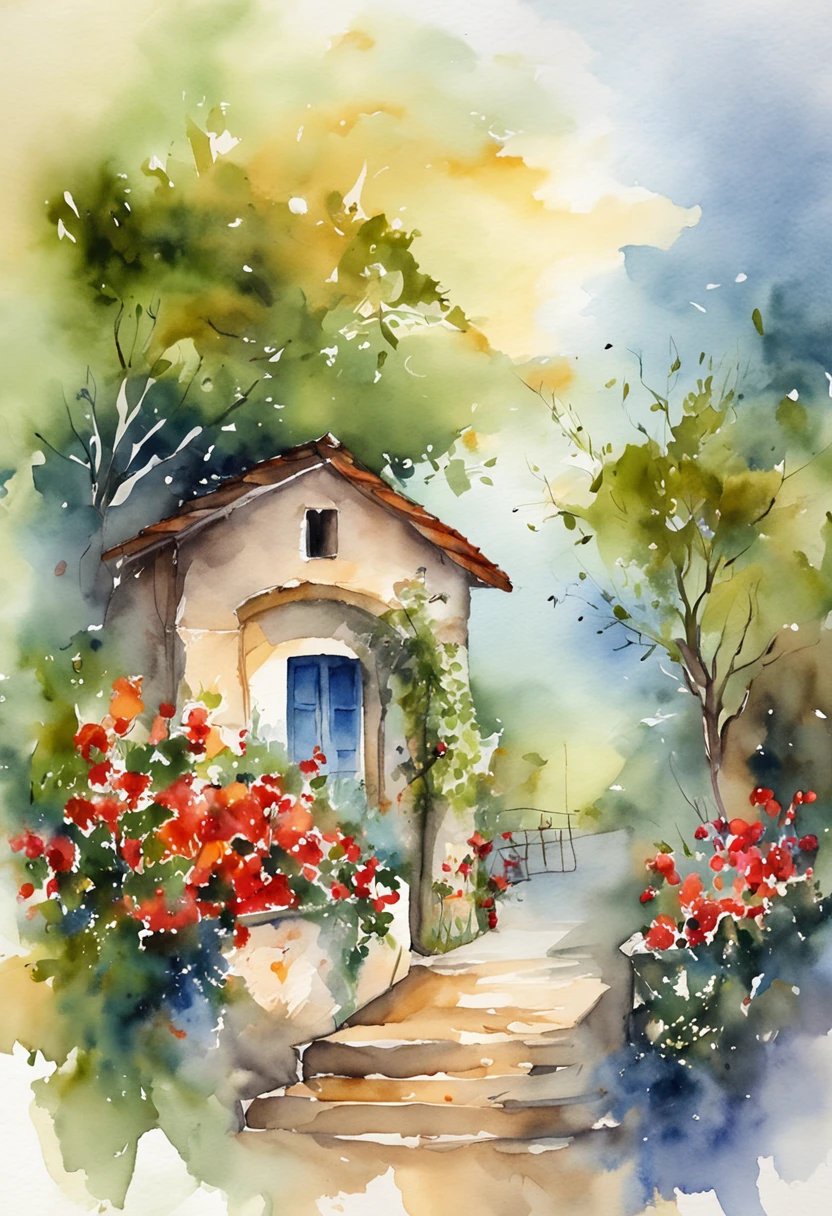 Man and woman having sex, in a romantic watercolor style space, work of art