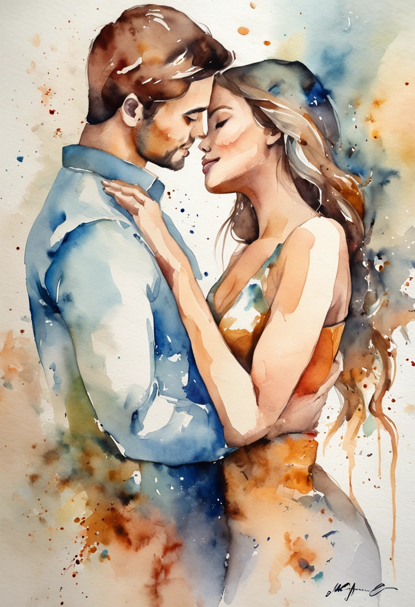 Man and woman having sex, in a romantic watercolor style space, work of art