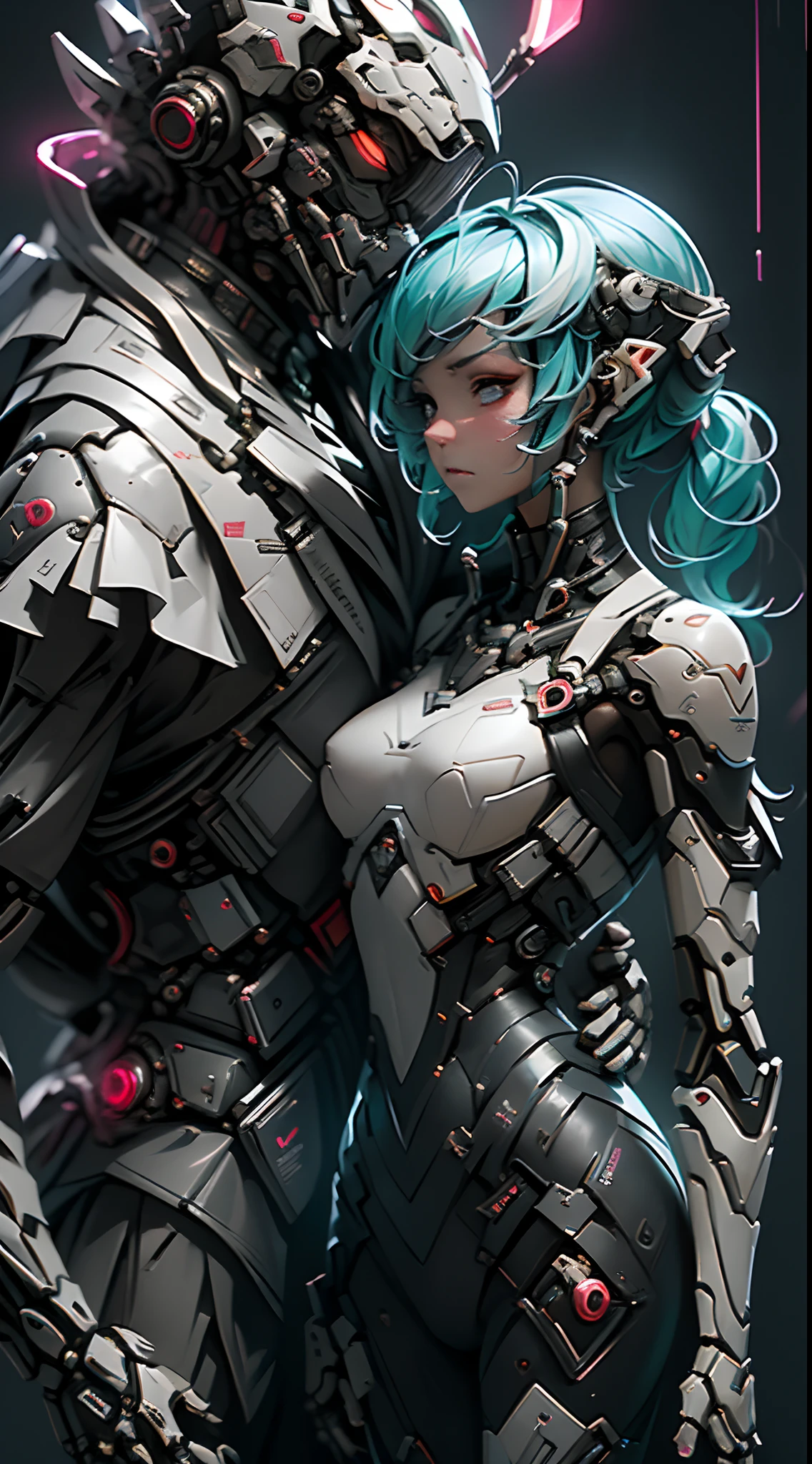 (An electric romance:1.3) In a world of circuits and code, a male and a female robot find themselves entangled in an unexpected love story, (their metallic hearts resonating with an unprogrammed connection:1.2), (captured in a digital embrace that defies their mechanical nature:1.2), (aspect ratio 2:3, framing their unique bond:1.1), (surrounded by a neon-lit cityscape, a testament to their electric love:1.1), (each gaze and touch revealing an unspoken language:1.1), (immersed in a world where algorithms give way to emotions:1.1), (a photograph that blurs the lines between the digital and the emotional:1.1), (conjuring a tale of love that transcends the boundaries of technology:1.1), (an image that sparks the imagination and kindles the heart:1.1)