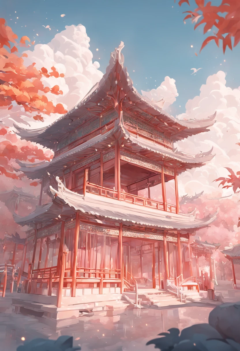 Suzhou Garden，1 arch bridge,(Paper carving:1.5),Tilt-Shift,  (Sea of white clouds:1.5), (White clouds:1.5), (peach blossom:1.2),Soft lighting，Oriental elements, Dreamy, Pastel colors, Bright colors, Traditional Chinese color scheme, ( reasonable design, Clear lines, High sharpness,Best quality, Very detailed, Masterpiece, offcial art, movie light effect, 4K ),