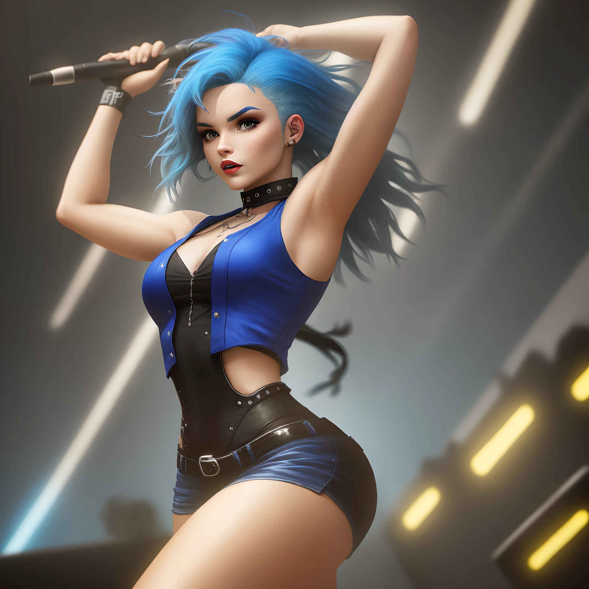 Hip-tocks woman with blue hair
