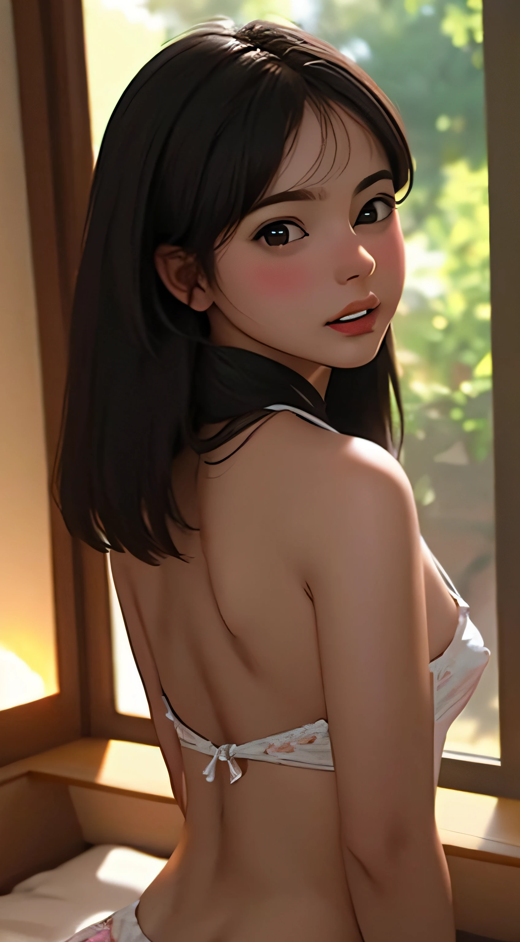 (master part, melhor qualidade), (NSFW:0.2), (Beautiful girl), (sardas:1.1), (pequeno:1.25), usando aia de boneca, fio dental, Olhe para o Visualizador, nipslip, from behind