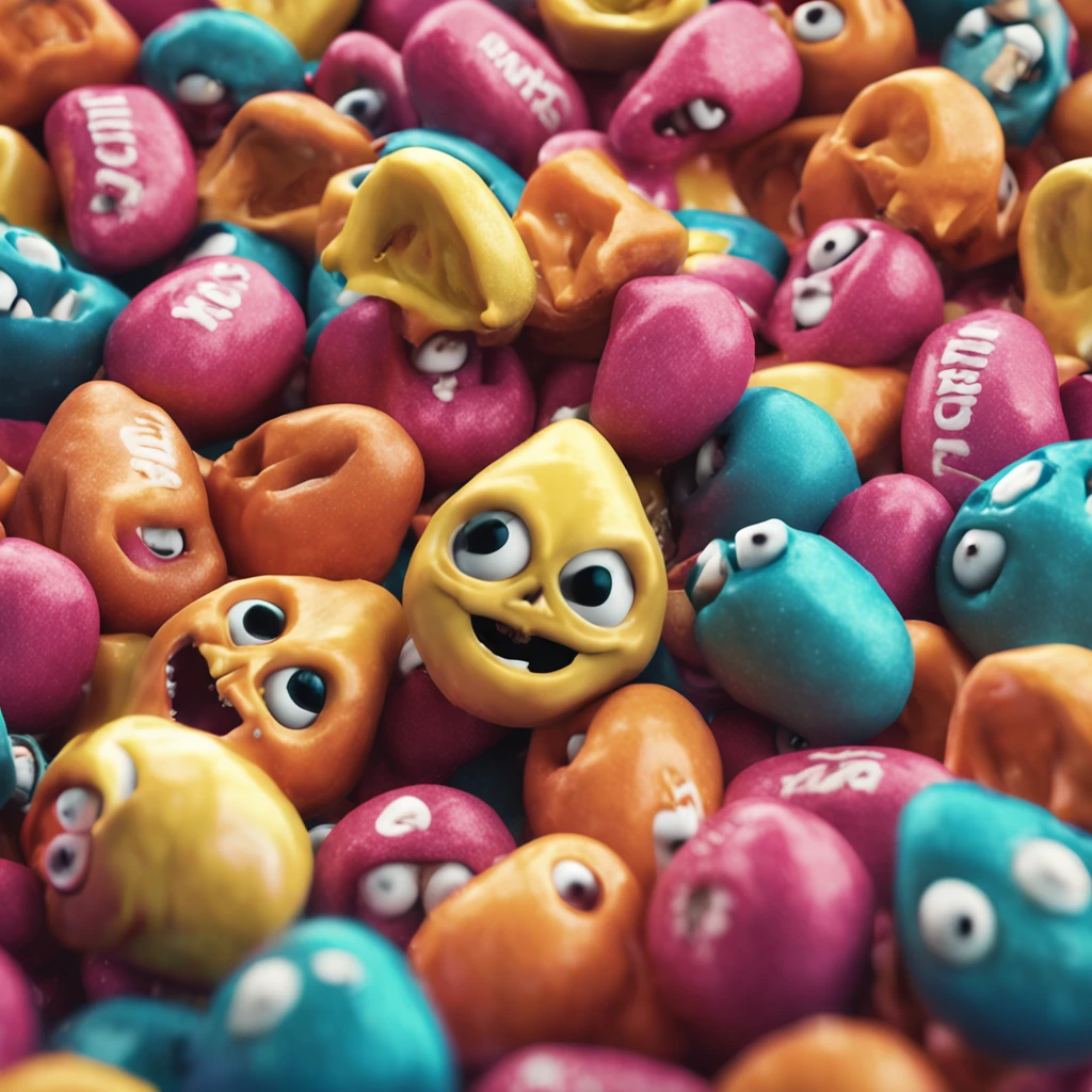 fofo, 可爱, menina sorridente segurando um saco cheio de doces, doces voando ao seu redor, pirulito, chocolate, Pixar, Disney, Cinema lighting, jogos, 8k, Magic, amor, Feliz