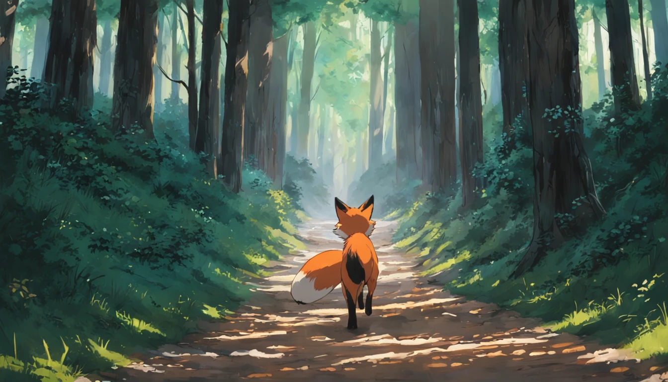 tmasterpiece,best qualityer,cinematic Film still from,1 fox,Close-up,Face the lens,Fox walking on forest paths
