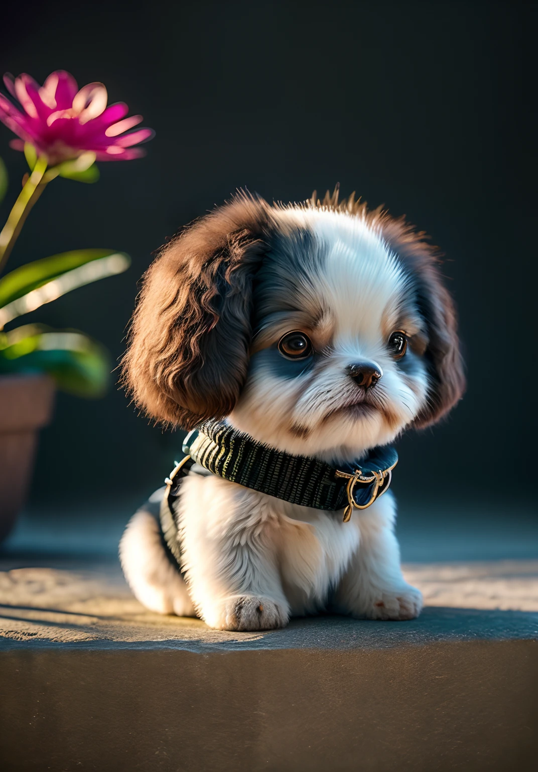 bblurry, doggy, flower, Naturally not_Humanity, Depth of field, TO8 contrast style, Dark_glam, wearing DRK_glam, Deep shadows, (Dark: 1.4), (8K, RAW photography, Best quality, Masterpiece: 1.2), Snickering,