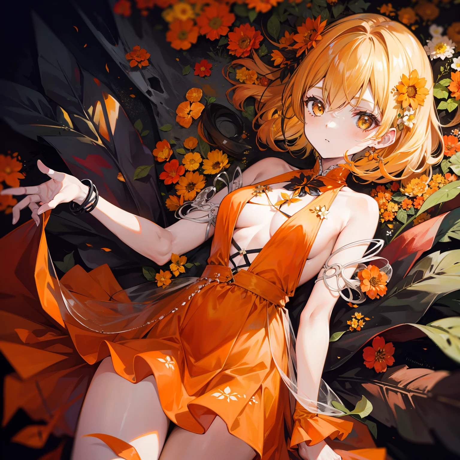 A living body composed of dead leaves and residual flowers in an orange-yellow color