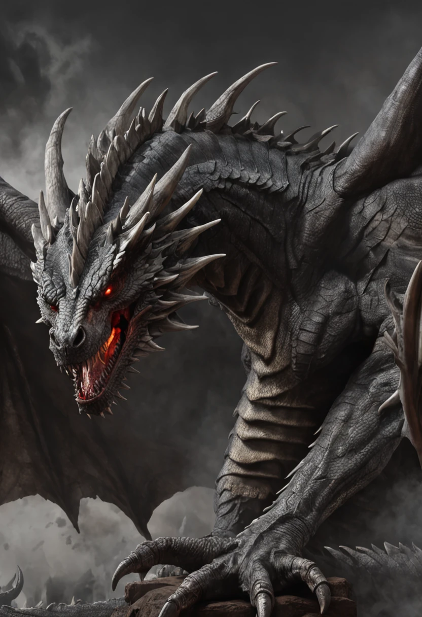 Capture the essence of eternal chaos and impending doom in this masterful graphite rendering by the renowned artist. "Inferno's Majesty: The Malevolent Dragon" is a visual symphony of darkness and despair, a haunting portrayal of a world on the brink of destruction.

The heart of the composition is the malevolent dragon, a creature of unfathomable power and malevolence. Its sinewy body coils like a stormy tempest, every graphite stroke emphasizing its strength and dominance. The dragon's eyes burn with an otherworldly fire, a sinister glow that pierces the very soul of those who dare to meet its gaze. Its teeth, sharp as obsidian blades, drip with a venomous anticipation.

As the dragon rears back, its colossal wings unfurl like the tattered remnants of a fallen kingdom, casting an ominous shadow over the scorched earth below. The skies are choked with smoke and ash, a testament to the devastation that follows in its wake.

But amidst the chaos, a once-mighty citadel stands, now a crumbling bastion of resistance against the dragon's reign of terror. Flames lick at its walls, devouring the grandeur that once defined this majestic fortress. The juxtaposition of the dragon's menacing presence and the fragile beauty of the burning citadel serves as a poignant reminder of the fragility of power and the inevitable march of time.

The artist's meticulous use of graphite allows for a stunning interplay of light and shadow, lending depth and texture to every stroke. The viewer is transported to a realm where fear and awe collide, where the sinister dance of the dragon and the flames is frozen in an eternal moment of chaos.

"Inferno's Majesty: The Malevolent Dragon" is more than a mere artwork; it is an experience that beckons the audience to contemplate the eternal struggle between destruction and resilience, power and vulnerability. The artist's deft hand and keen eye have crafted a masterpiece that will forever haunt the viewer's imagination, a testament to the timeless a
