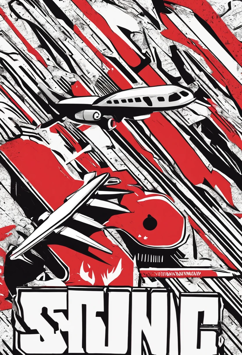 Awesome logo for an engineering company，With the handmade style of a civil aircraft, white backgrounid，Use black and red.