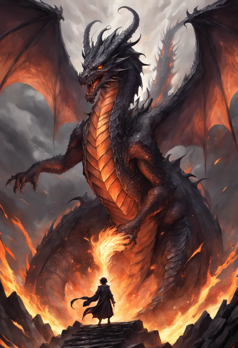 Capture the essence of eternal chaos and impending doom in this masterful graphite rendering by the renowned artist. "Inferno's Majesty: The Malevolent Dragon" is a visual symphony of darkness and despair, a haunting portrayal of a world on the brink of destruction.

The heart of the composition is the malevolent dragon, a creature of unfathomable power and malevolence. Its sinewy body coils like a stormy tempest, every graphite stroke emphasizing its strength and dominance. The dragon's eyes burn with an otherworldly fire, a sinister glow that pierces the very soul of those who dare to meet its gaze. Its teeth, sharp as obsidian blades, drip with a venomous anticipation.

As the dragon rears back, its colossal wings unfurl like the tattered remnants of a fallen kingdom, casting an ominous shadow over the scorched earth below. The skies are choked with smoke and ash, a testament to the devastation that follows in its wake.

But amidst the chaos, a once-mighty citadel stands, now a crumbling bastion of resistance against the dragon's reign of terror. Flames lick at its walls, devouring the grandeur that once defined this majestic fortress. The juxtaposition of the dragon's menacing presence and the fragile beauty of the burning citadel serves as a poignant reminder of the fragility of power and the inevitable march of time.

The artist's meticulous use of graphite allows for a stunning interplay of light and shadow, lending depth and texture to every stroke. The viewer is transported to a realm where fear and awe collide, where the sinister dance of the dragon and the flames is frozen in an eternal moment of chaos.

"Inferno's Majesty: The Malevolent Dragon" is more than a mere artwork; it is an experience that beckons the audience to contemplate the eternal struggle between destruction and resilience, power and vulnerability. The artist's deft hand and keen eye have crafted a masterpiece that will forever haunt the viewer's imagination, a testament to the timeless a