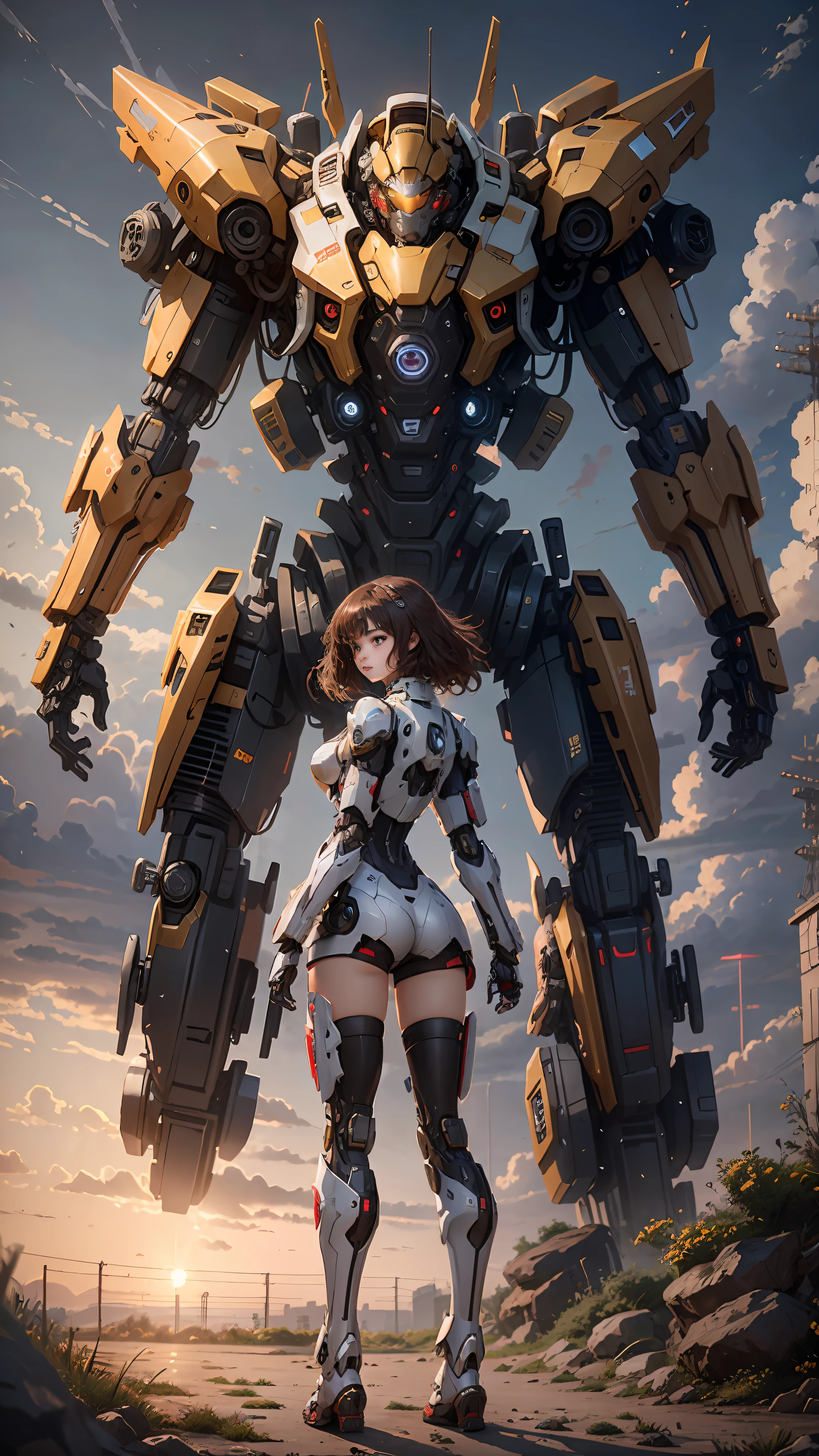 8K,Ultra Detail,ultra-quality,ultra precision,ultimate masutepiece,No extra arms,No extra legs,No extra fingers,No extra hands,Girl & giant robot,Theme from TITAN_FALL(video game),Dynamic Action,