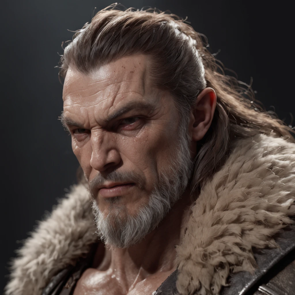 (Professional 3D rendering:1.3) of (Realistic:1.3) The most beautiful art in the world，There are soft and shiny male heroes., ((Epic fantasy hero, muscle, rough man, wet, angry hero, watch long hair, short beard and fierce expression in dynamic poses., Great place., Towering environment)), Full body 8k unity display, Action Shooter, skin pores, The light is very dark., Heavy Shading, Detailed, detailed face, (vibrant, photo-realistic, Realistic, breathtaking, dark, crisp focus, 10), (Old leather clothes damaged by weathering.:1.4), ((((Fur wear)))), (intricate:1.4), deteriorate, (high-detail:1.4), digital painting, Octane display, art station, Concept Art, smooth, crisp focus, illustration, Nose Art, (loish:0.23), Wlop Ilya Kuvshinov, and Greg Rutkowski and Alphonse Mucha Gracias., (Global Illumination, studio light, volumetric light), heavy rain, Particles float, Jedi, lightsaber, fantasy, ((Dark and ancient city background:1.3)),CGSesociety,art station