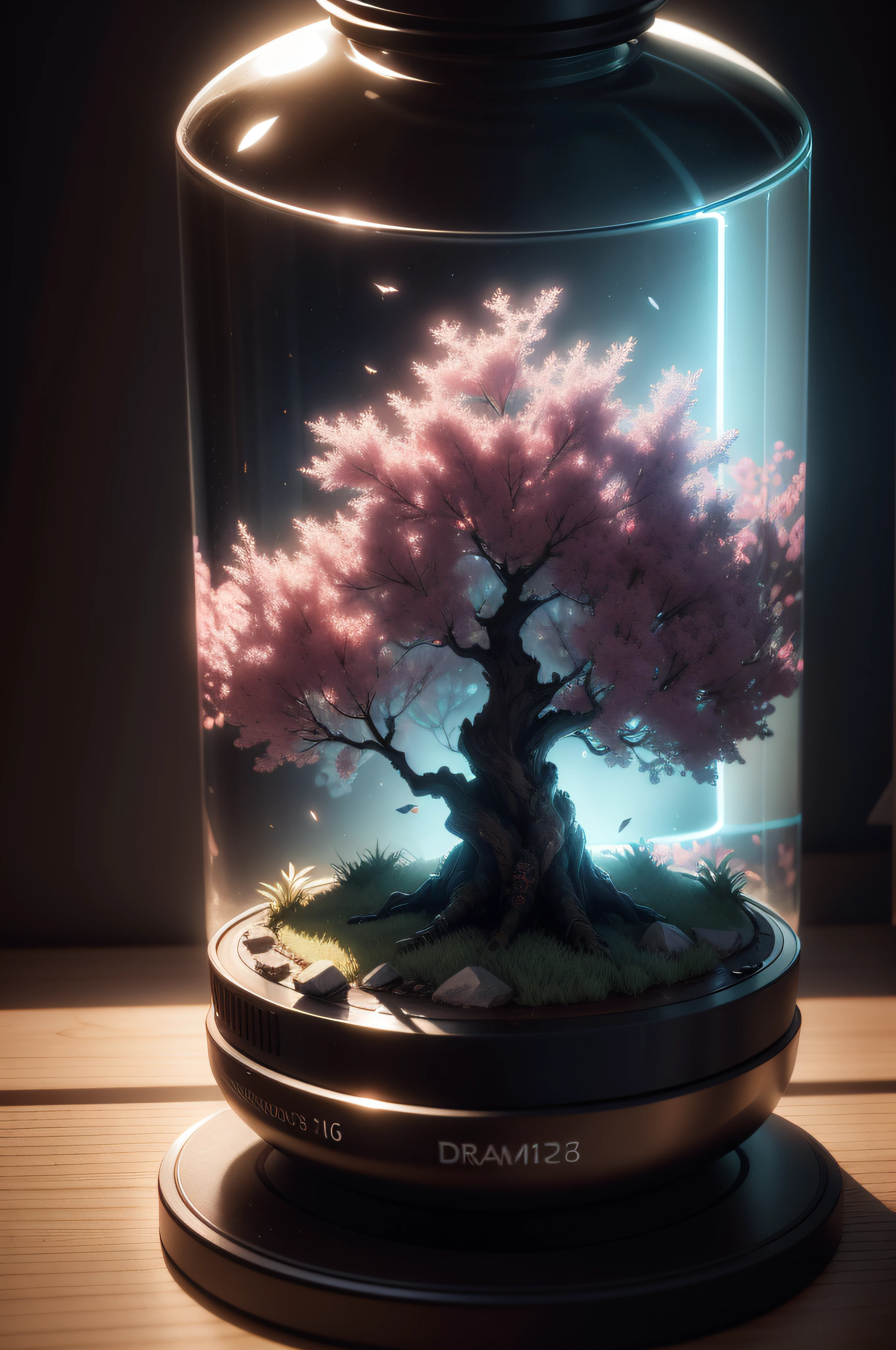 dreamlikeart tree in a bottle, fluffy, realistic, photo, canon, dreamlike, art, colorfull leaves and branches with flowers on top of its head. hyperdetailed photorealism by greg rutkowski - h 1024 w 804 | f 1 6 lens mark 2:2 s 3555 mm film grain :1 lifelike high res sharp focus contrast!! intricate detailed atmospheric light refraction lighting unreal engine 5 cinematic concept photography masterpiece octane render trending at cgsociety rendered as