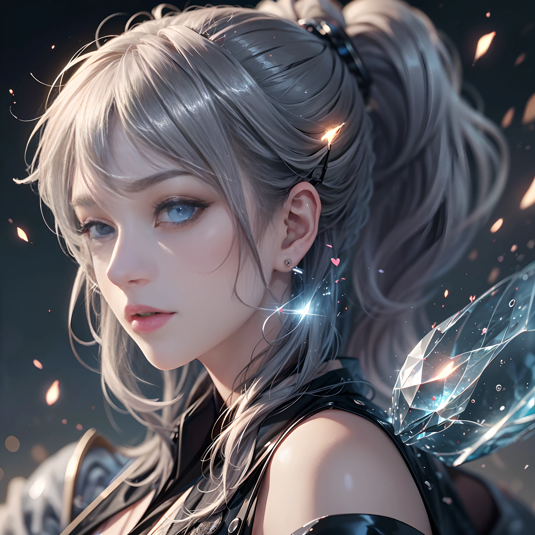 watching at viewers、posterior view、odd eye、Wearing a gorgeous black kimono、Infinitely low exposure、8ｋAnime Artwork、Background Ancient capital、Moonlit Night Background、full body Esbian、Colored inner hair, Grey Hair, Ponytail, Shiny hair, shairband, Heart-shaped pupil, Mismatched pupils, Hyper-Realism, Verism, Realism, depth of fields, Cinematic lighting, spark of light, Ray tracing, Wide Shot, F/16, nffsw, high details, High quality, Textured skin, 8K, Best Quality, hight resolution