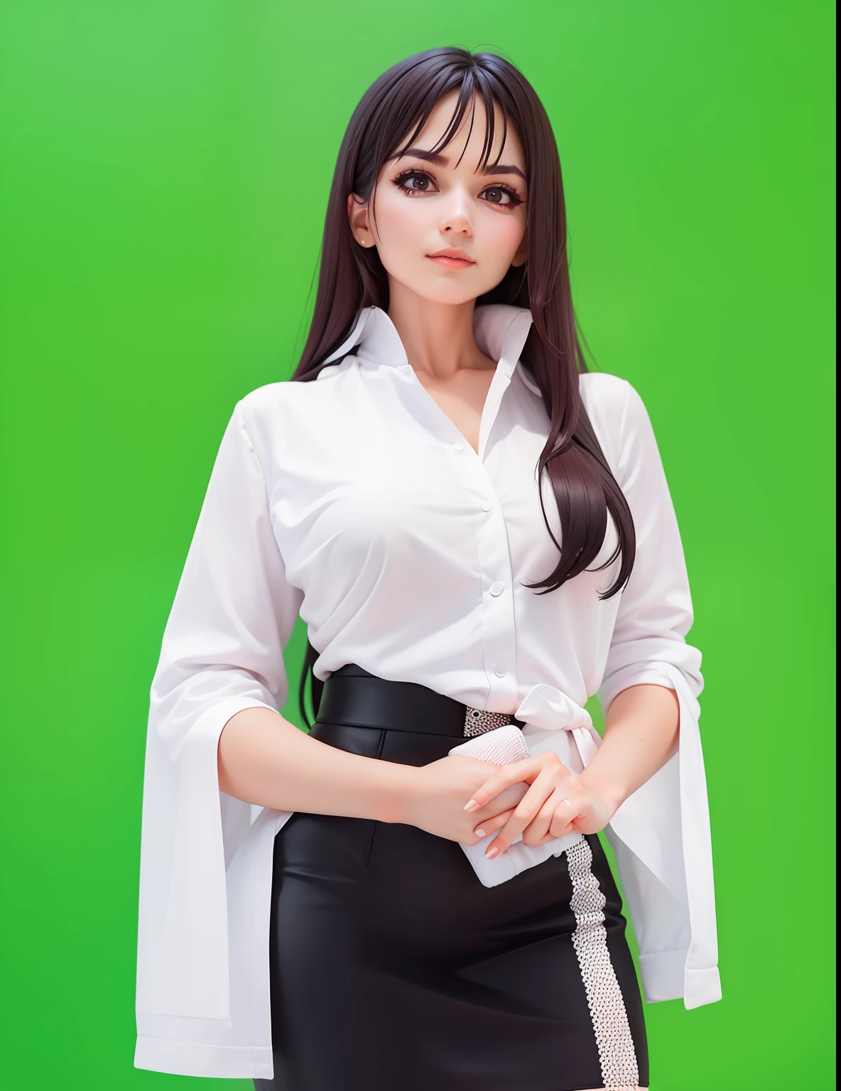 Arad woman posing for photo in white shirt and black skirt, professional profile picture, sface focus