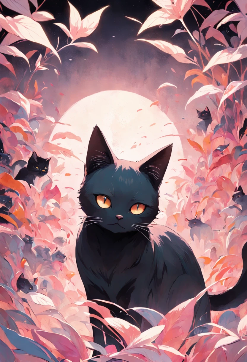 Gato en el arte, Aseo de ojos estrechos、ocio、Color principal ?????, Color secundario cian, Fondo rosa pastel, artistic, sofisticado, Warm style, Las formas incluyen gatos abstractos, Playful forms, Pieza elegante, Las texturas incluyen texturas de pelaje, Pintura lisa, textura de la tela, Lines contain elegant lines, Curvas naturales, Silueta delicada, La forma es elegante, accesible, expresivo, aesthetic.