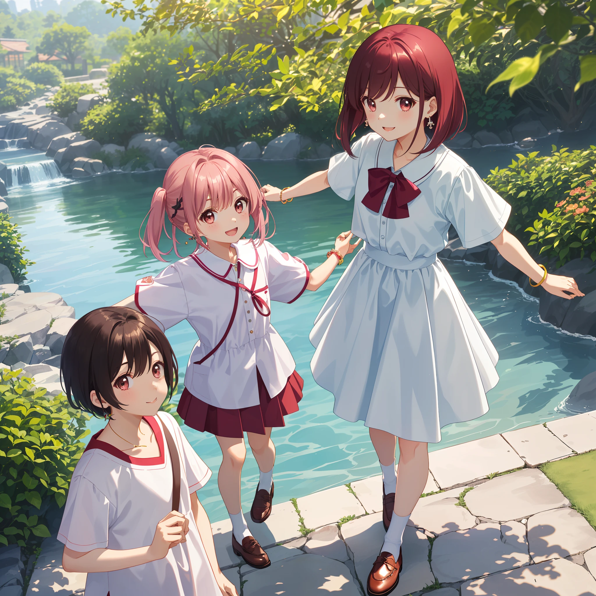 ・((Original Characters)): (Living in the midst of youth、High school cousin is still young、misaki)
・((Volume Lighting)): (The summer sun softly illuminates her healthy brown skin)
・((Best Shadows)): (Between the wrinkles of hair and uniform and、The fine shadows under her eyes are、Highlights her blinking and facial changes)
・((portlate)): (Big eyes、Rounded face keeps a little young)
・((hair style)): (Maroon Bob Kat。bangs are quite long、Slightly hide your eyes,)
・((makeups)): (natural make up。however、lips are a little pink.)
・((garments)): (Summer white short sleeve uniform。skirt slightly above the knee,、White socks and loafer shoes)
・((accessorized)): (simple earrings。A bracelet with a cute heart charm on the left wrist)
・((the pose)): (I suddenly ran up to the brother of a relative whom I had not seen in a long time、Jump into his arms。I looked up at him.、Smiling「After!」The figure is)
・((Background with)): (summer vacation、Family BBQ Venue。There is a lush garden at the back.、、Other relatives preparing meals)
・((Overall impression)): (Family ties and、Make you feel the joy of reunion after a long time、Bright and warm scene)