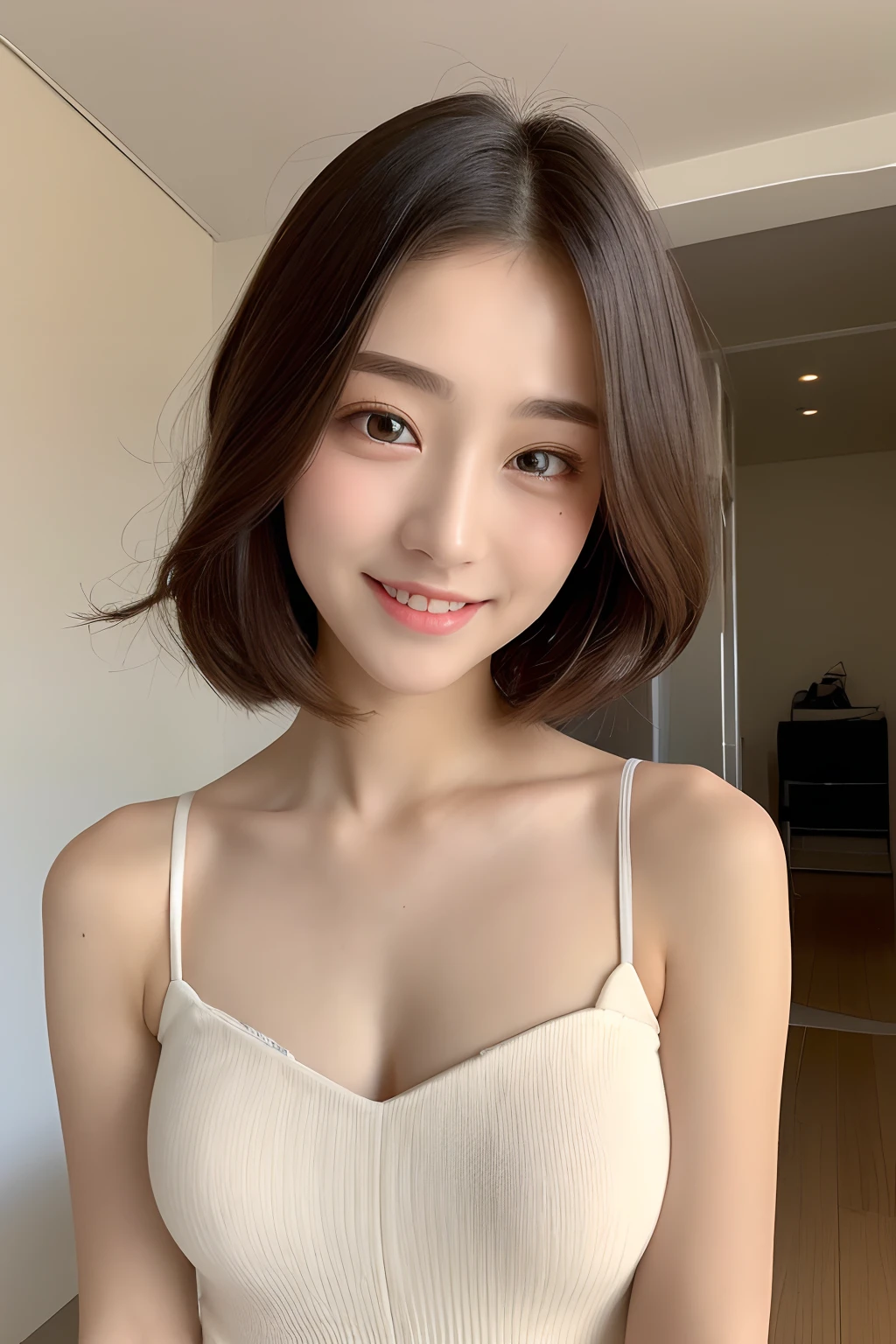 ((Best Quality, 8K, Masterpiece: 1.3)), 1girl, Slim Abs Beauty: 1.3, (Hairstyle Casual, Big Breasts: 1.2), Dress: 1.1, Super Fine Face, Delicate Eyes, Double Eyelids, Smile, Home