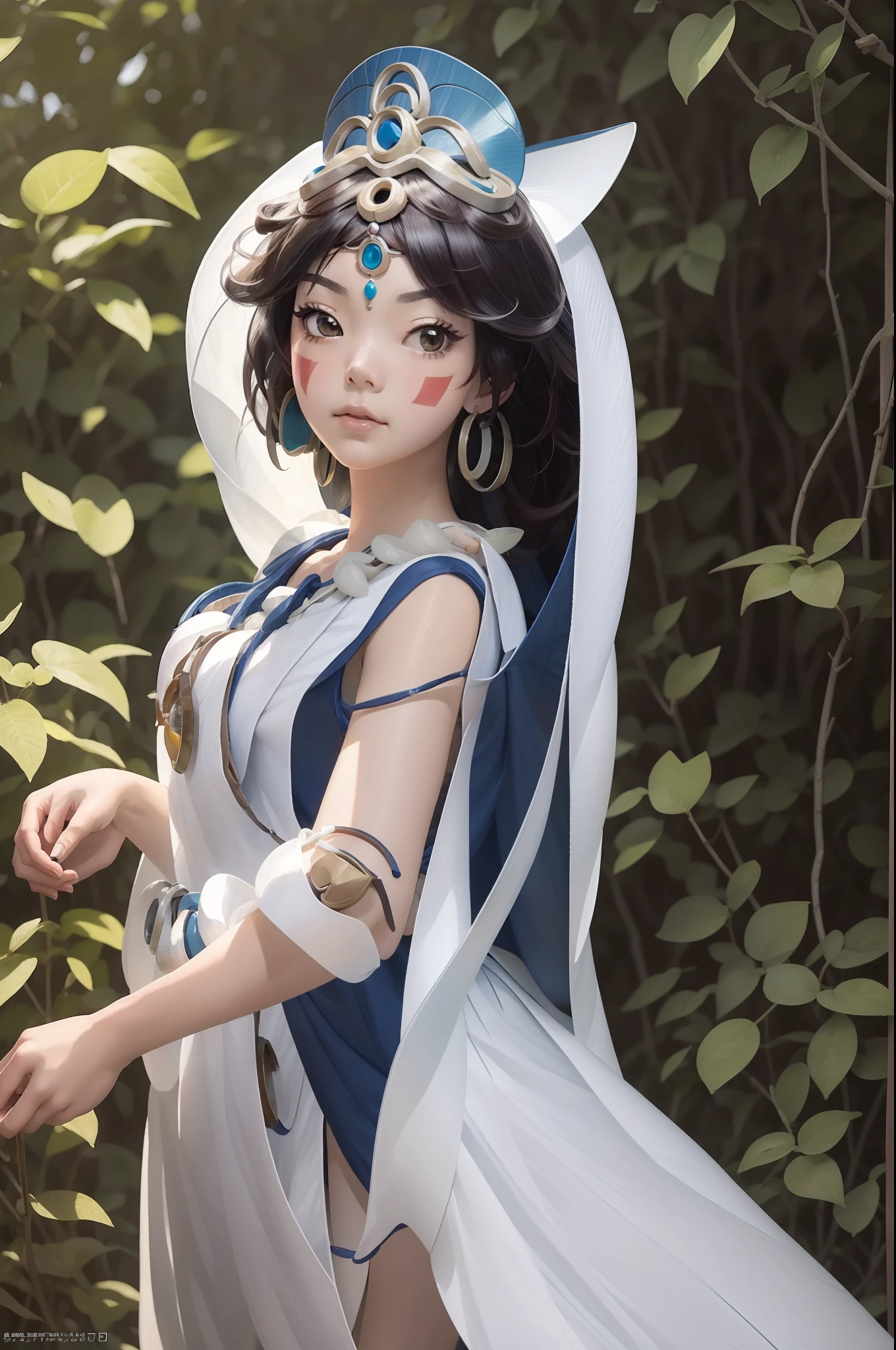 Masterpiece, best quality, oily skin,, princess mononoko, looking at the viewer, perfect hands, perfect fingers, beautiful face, perfect, oily skin, digital detialed clothes, rough mononoko clothes, full body shot, wide shot, full body character, inspired from studio ghibli and Hayato Miyazaki