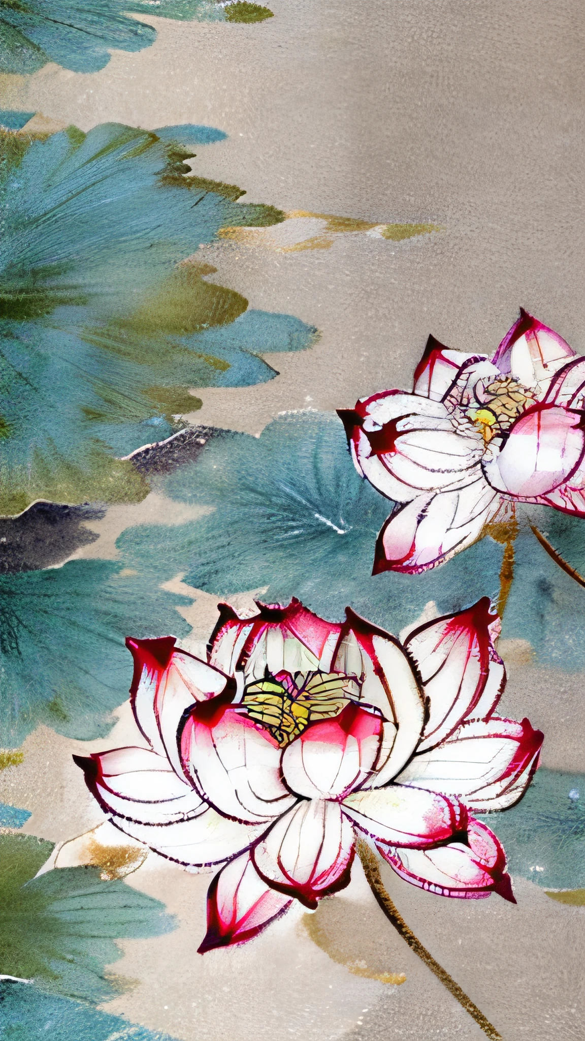 Clear pond,A lotus flower in the lower right corner,Cool lotus leaves,
