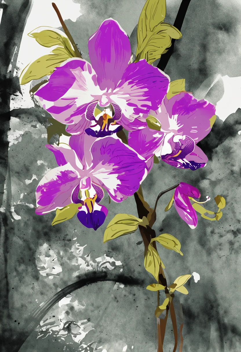 an orchid flower,water ink,China-style,artistic conception, Works of masters, Higher quality, high detal, 超高分辨率,8k