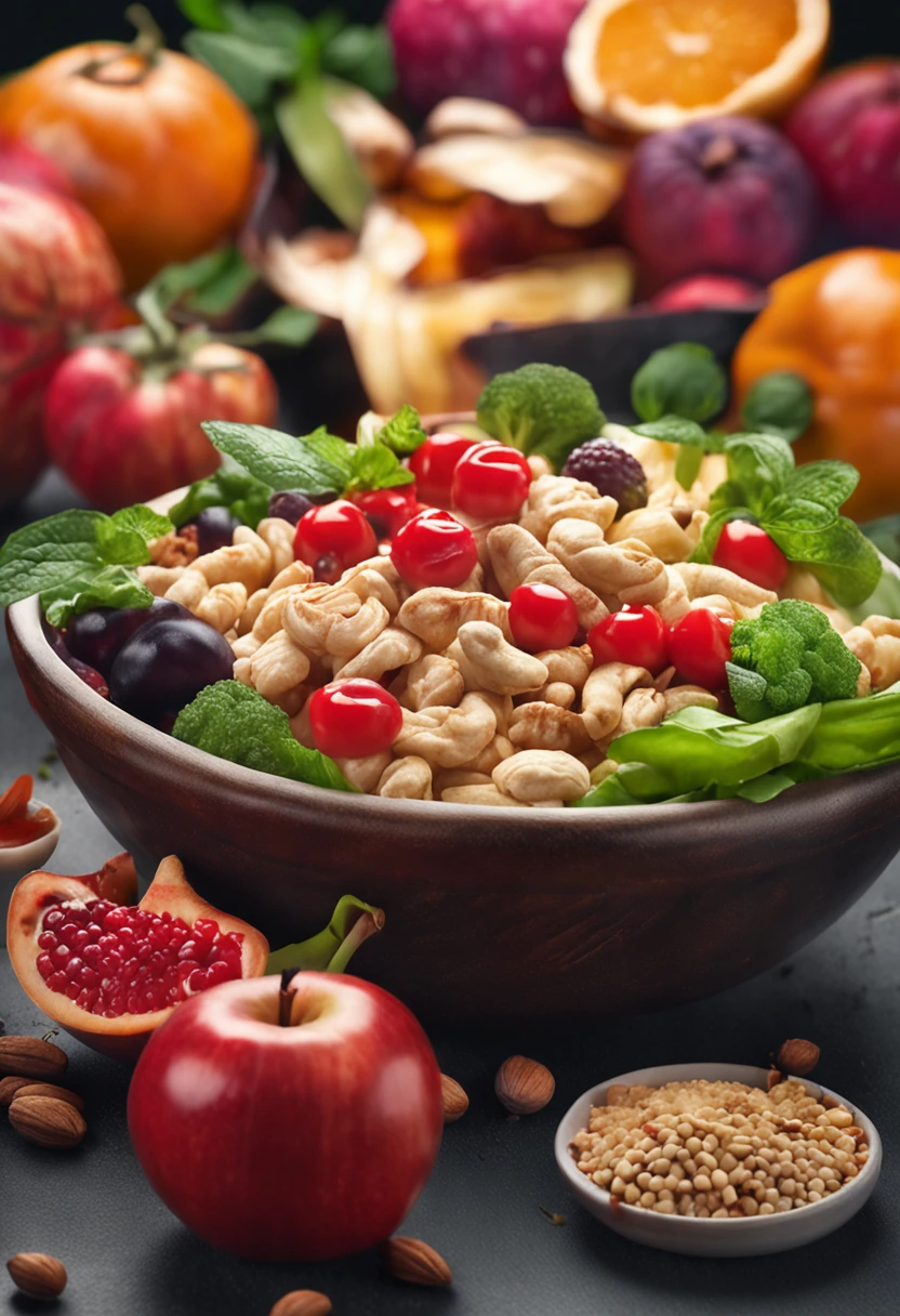few healthy foods, front photo, realistic , white background
