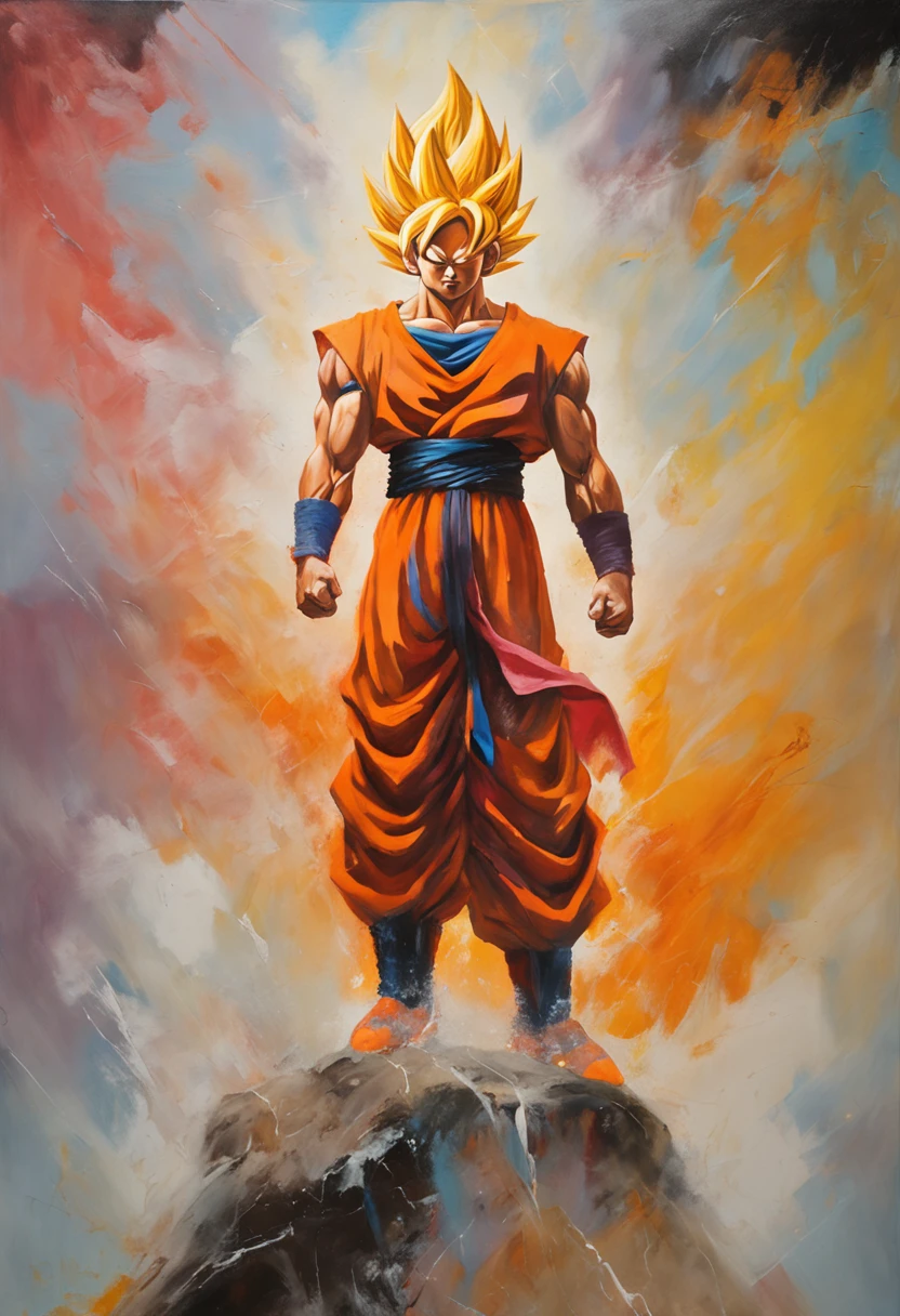 Goku in Super Saiyan God form soaring above a majestic mountain in the Dragon Ball Z universe with breathtaking realism.