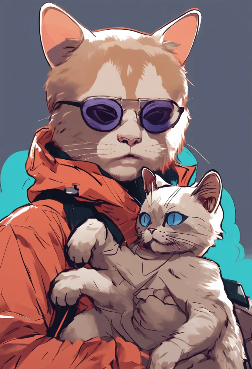 Araphais, with a mask on his face, holds a cat, Holding a cat, with small cat on lap, aesthetic siamese cat, china blue eyes, awww, Wearing a mask, the cat is walking, wearing face mask, superhero with a cat head, Low voltage, ruan jia and brom, cute furry needs your help, largeeyes, unknown artist