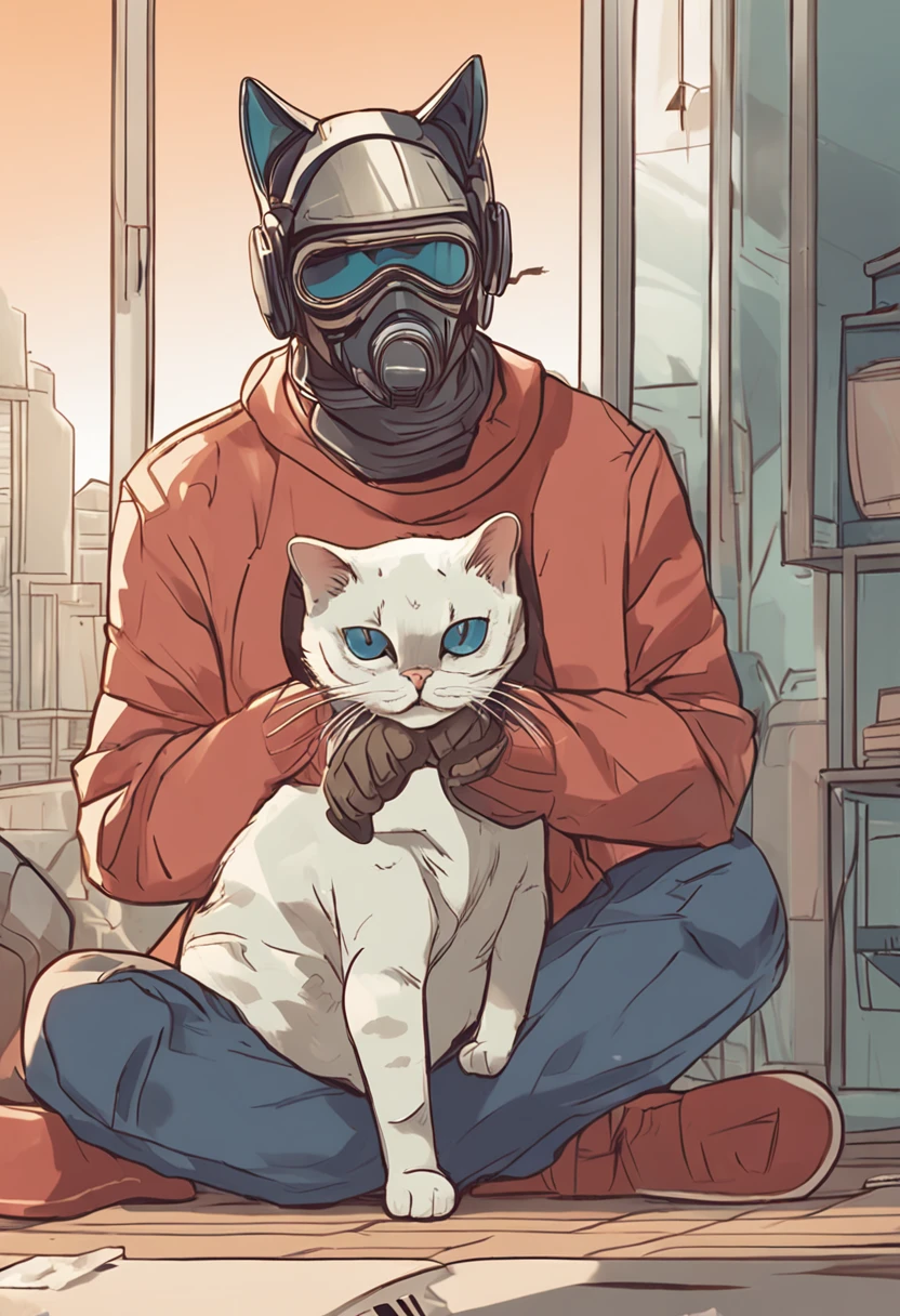 Araphais, with a mask on his face, holds a cat, Holding a cat, with small cat on lap, aesthetic siamese cat, china blue eyes, awww, Wearing a mask, the cat is walking, wearing face mask, superhero with a cat head, Low voltage, ruan jia and brom, cute furry needs your help, largeeyes, unknown artist