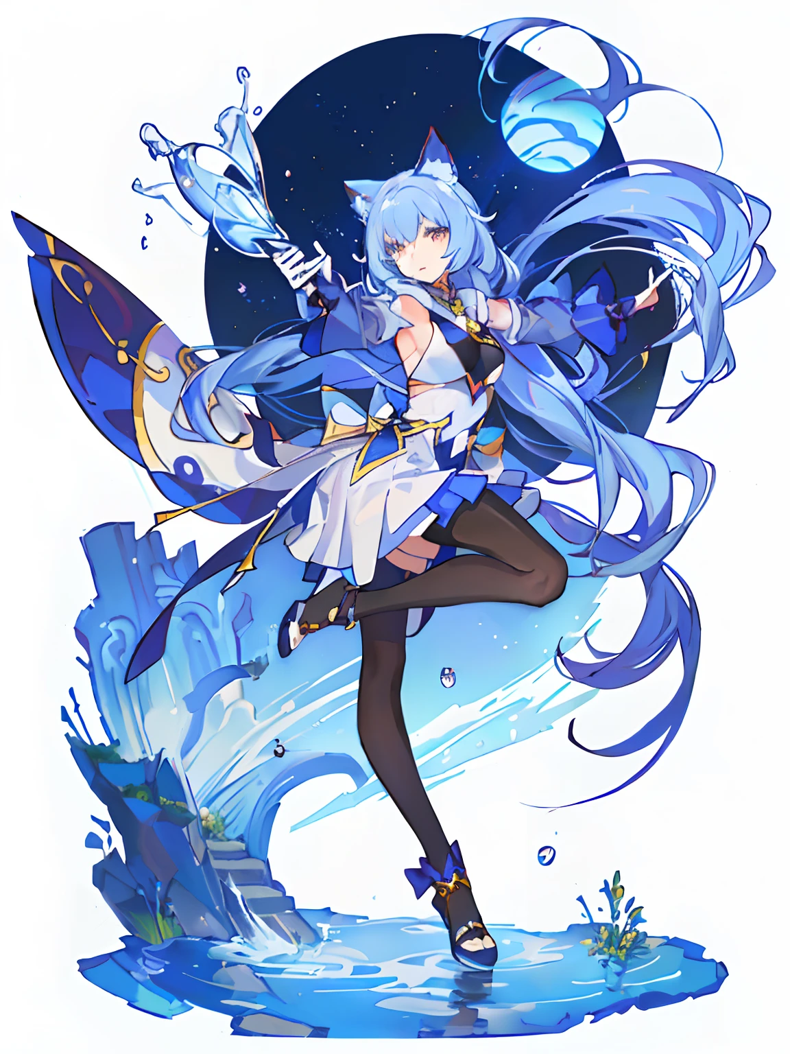 (Highest image quality),(A masterpiece),(Super meticulous),beautiful anime catgirl, Holding a big cat in his arms,Very beautiful anime cat girl, anime catgirl, cute anime catgirl, Trending anime art, trending anime artwork, anime cat, anime illustration, Anime style illustration, anime girl with cat ears, very beautiful cute catgirl,Student clothing,a sailor suit,Fluttering skirt,idoly,Stage lighting Sunlight,Glowing skin,Flying strands of hair,Candy hair accessories,Full body like,Dynamic,Earphone,headset on head,Cat ear socks,Candy color,White cat,Cat girl, Attractive cat girl, beautiful anime art style,Crouching,White thighs,fleshy feeling,a skirt,perfectly proportions,美丽细致的眼睛,Three cats in his arms,There are a lot of cats in the background,Cat background,"cat" Theme,Water cat,tigre,Holding a weapon,Modern skirt,Modern cropping