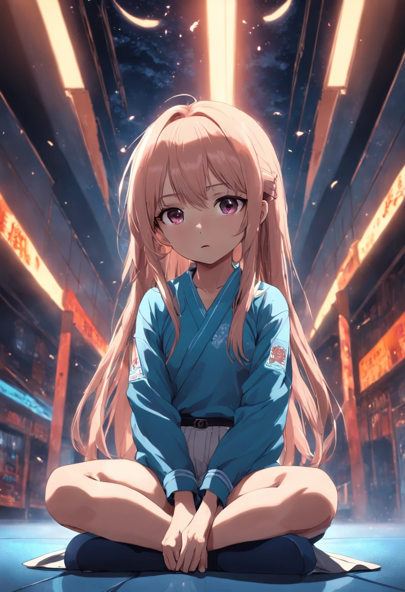 Girl sitting on the floor、Angle from the front、Forehead on the floor、Underpants