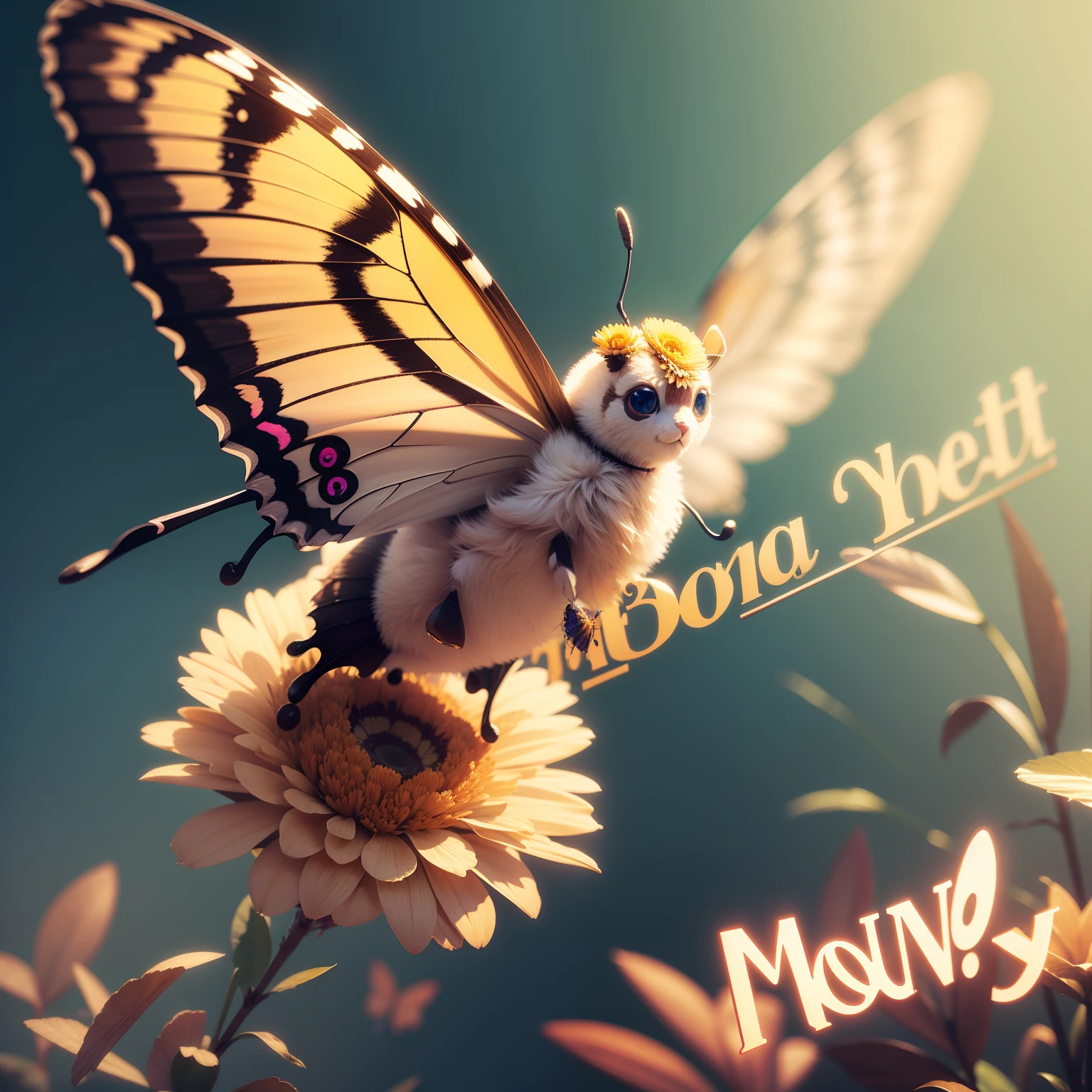 3d text semina good morning beeches flying butterfly
