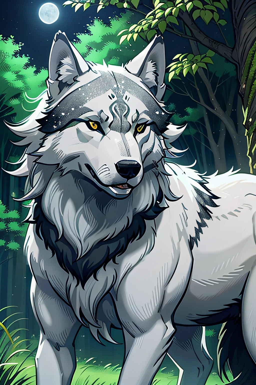 A gray wolf spirit, numa floresta, a noite, escuro, sombrio