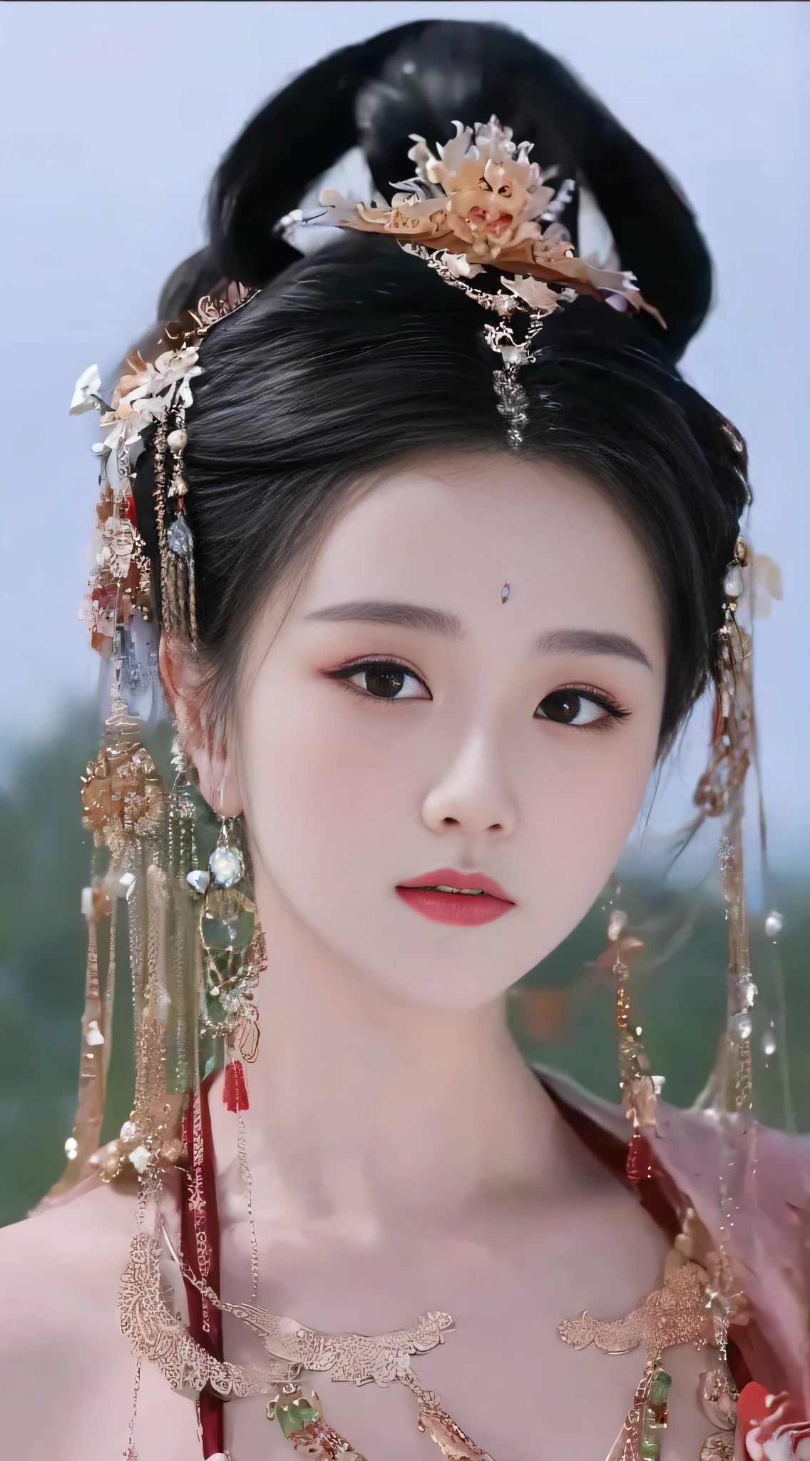 a close up of a woman wearing a headpiece and a dress, China Princess, a beautiful fantasy empress, Traditional beauty, Princesa chinesa antiga, ((a beautiful fantasy empress)), Chinese style, ancient chinese beauti, Chinese traditional, Palace , A girl in Hanfu, Beautiful rendering of the Tang Dynasty, inspired by Du Qiong, Xianxia, ruan jia beautiful!