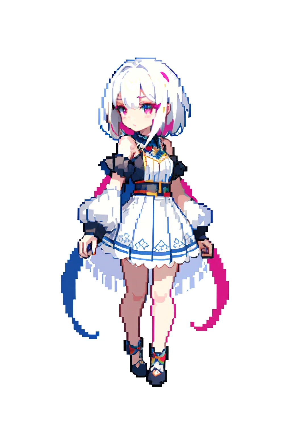 （tmasterpiece，top Quority，best qualtiy），pix，pixelart，1girl，full bodyesbian，white color hair，red color eyes