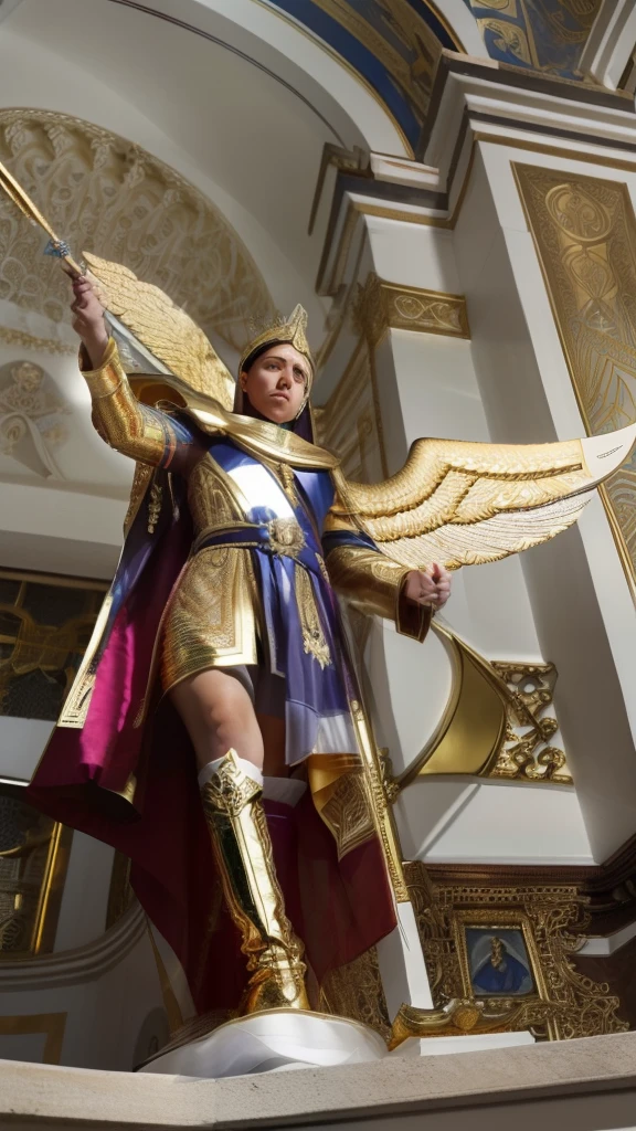 (((Male Saint Michael the Archangel. 19 years old))) ((( Con una cara seria y piadosa. Con una mirada dulce y tierna))) (obra maestra, calidad superior, mejor calidad, arte oficial, beautiful and aesthetic: 1.2), (1girl), extremadamente detallado, (Arte fractal: 1.3), colorido, highest detailed, Cara perfecta, parte superior del cuerpo, HDR, (orando: 1.3), (golden lines of white coat: 1.2), galaxia, (rayas de luz), eye-catching visuals, (dynamic stripes, senderos luminosos: 1.2), colores vibrantes,