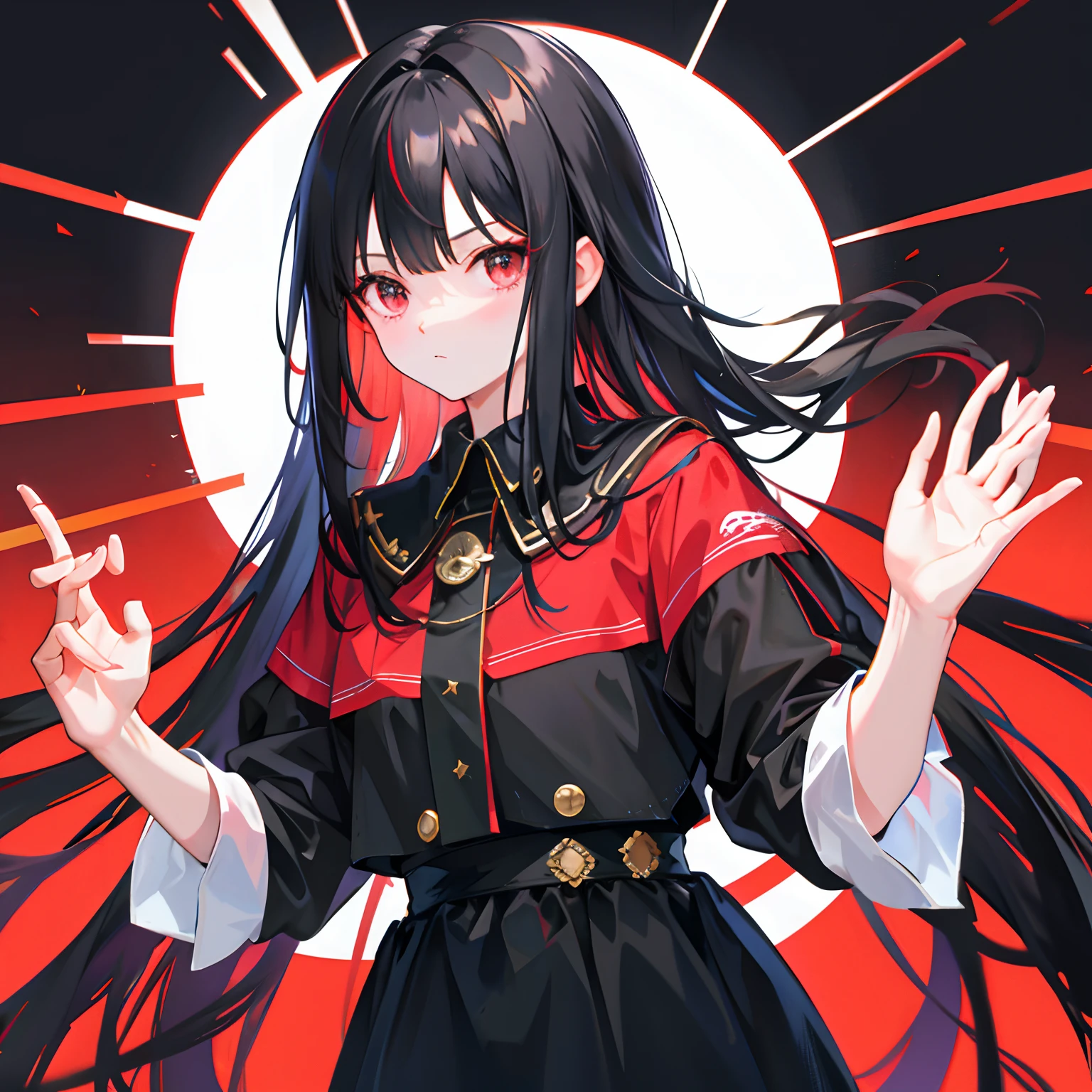 Long hair bangs do not cover the forehead,Black and red rodeo puppeteers are prohibited,
