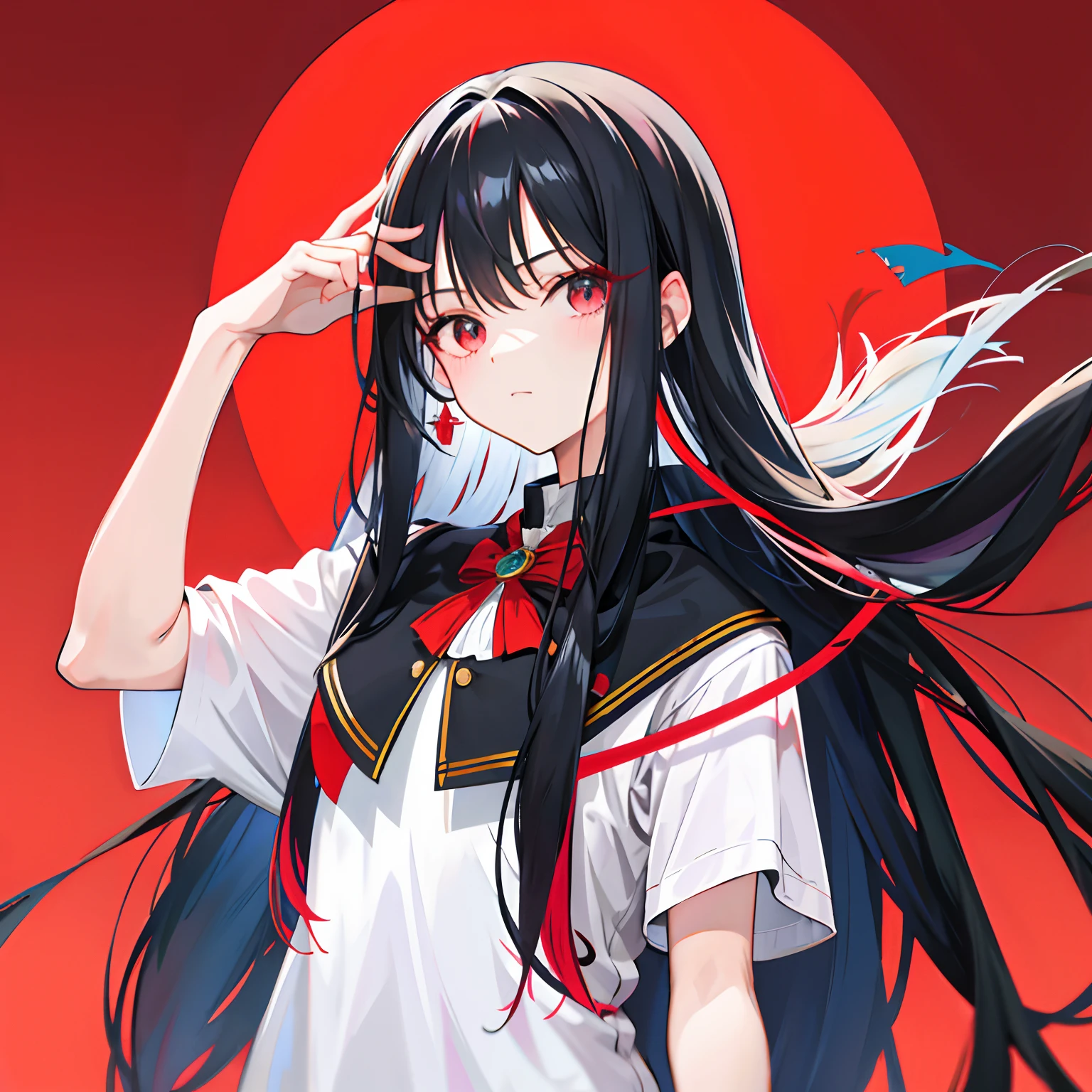Long hair bangs do not cover the forehead,Black and red rodeo puppeteers are prohibited,