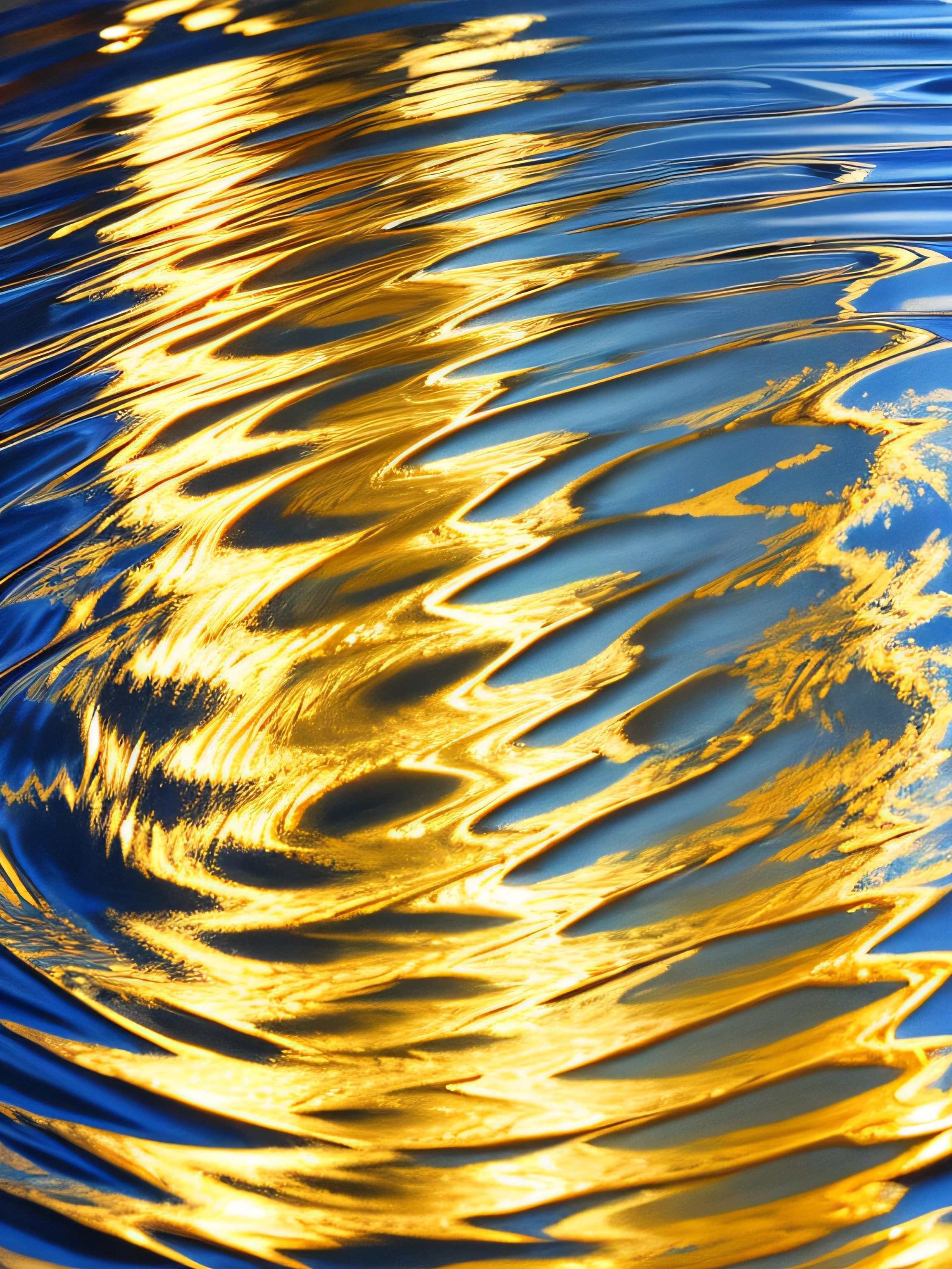 Close-up of yellow water with ripples, gold refractions off water, Honey ripples, heat ripples, water reflecting suns light, rippling reflections, liquid gold, Ripples, Water ripples, swirly ripples, On a reflective gold plate, rippling, rippling water, Glowing water with caustics